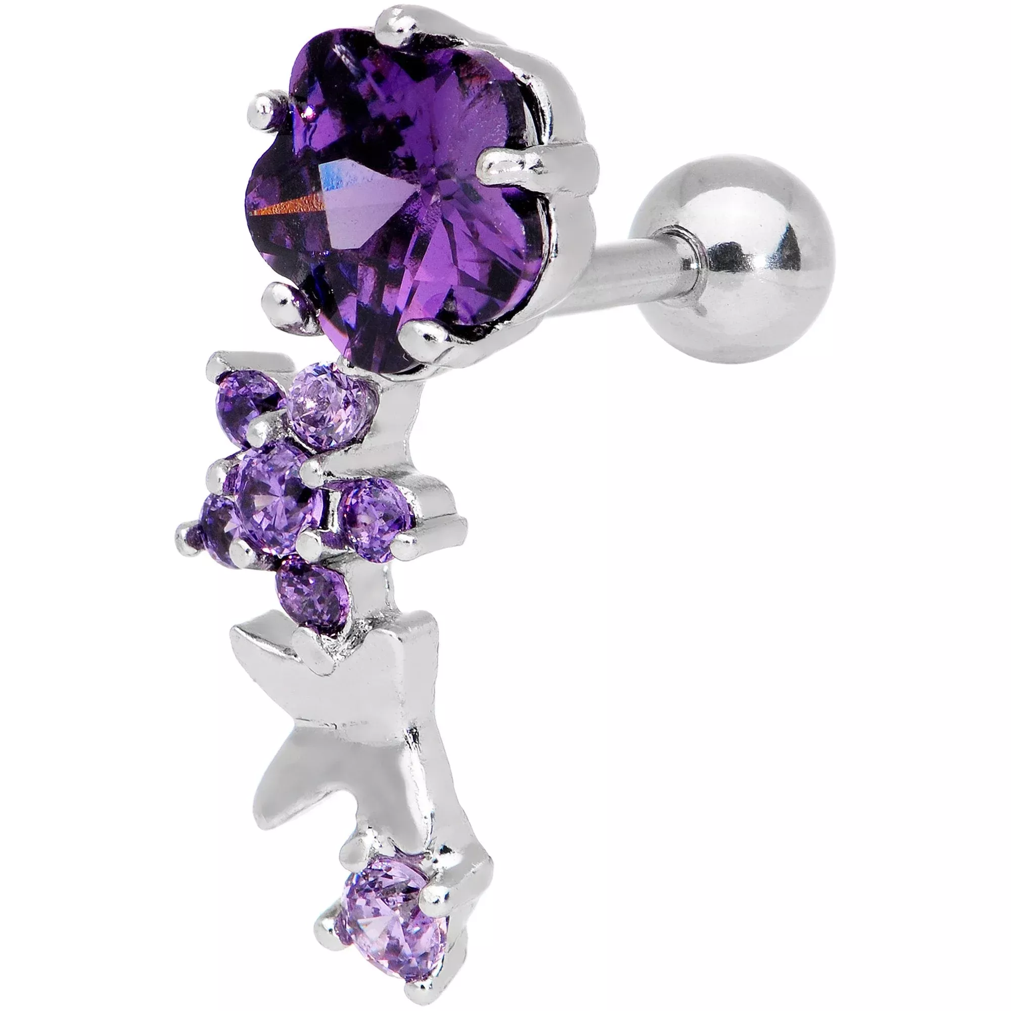 1 /4 Purple Gem Cascade Right Cartilage Earring