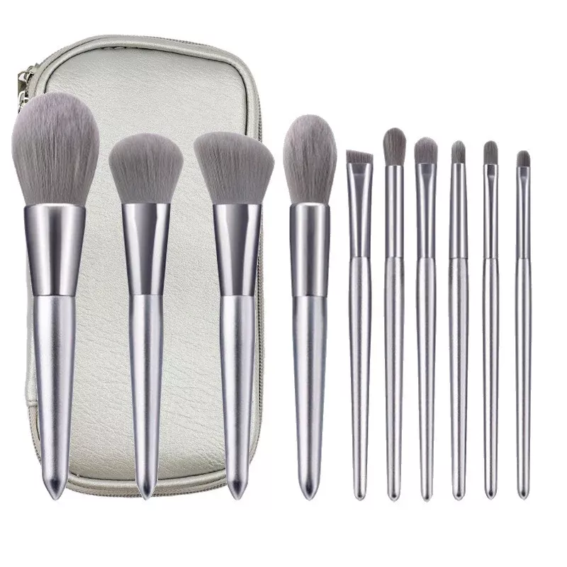 10-Piece Silver Makeup Brush Set