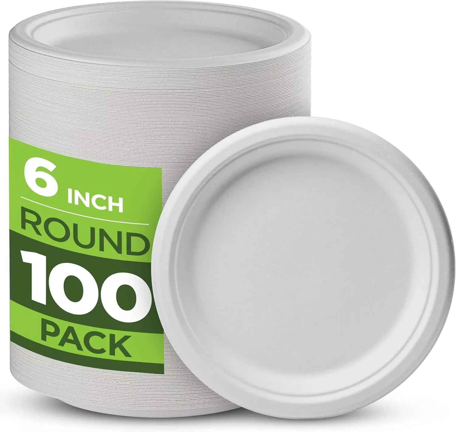 100% Compostable Paper Plates 100 Pack, 6 Inch