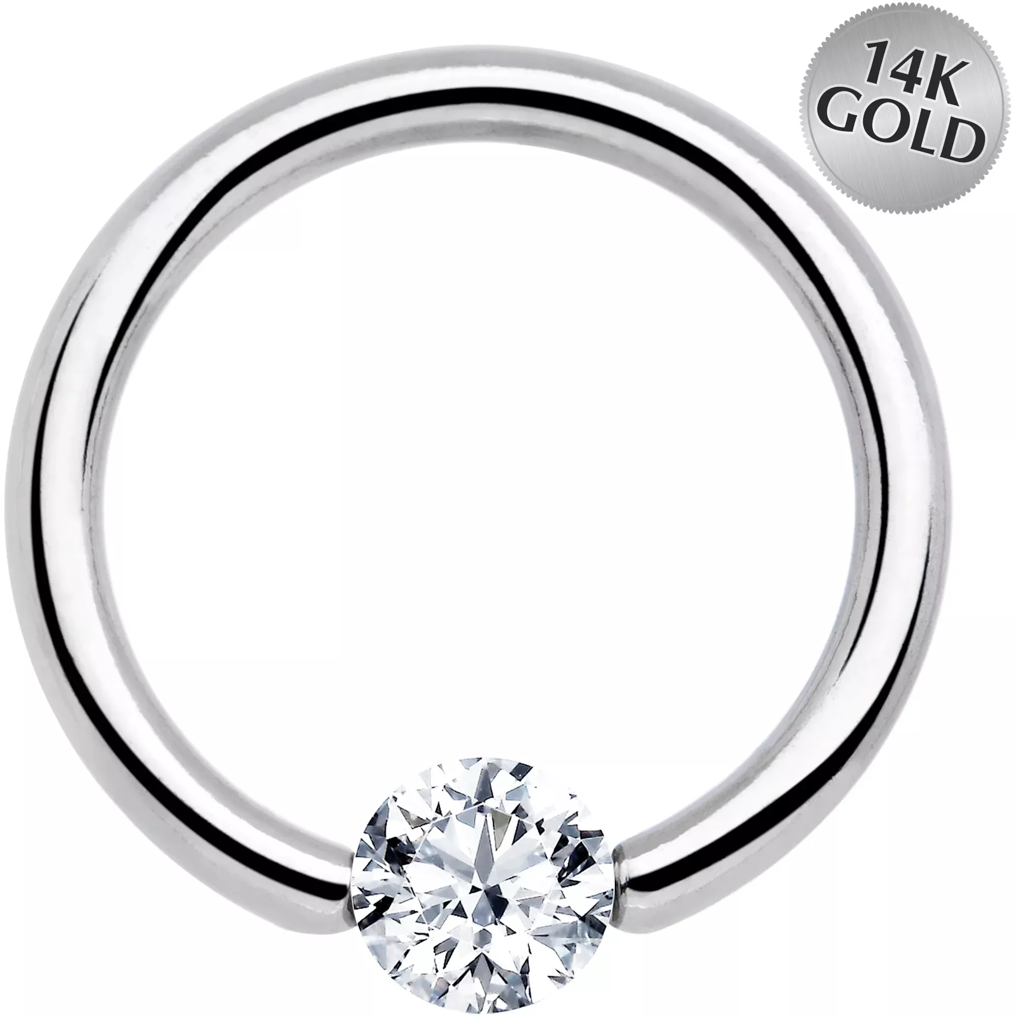 14G 1 /2 Solid 14k White Gold 4mm Clear Cubic Zirconia Tension Captive Ring