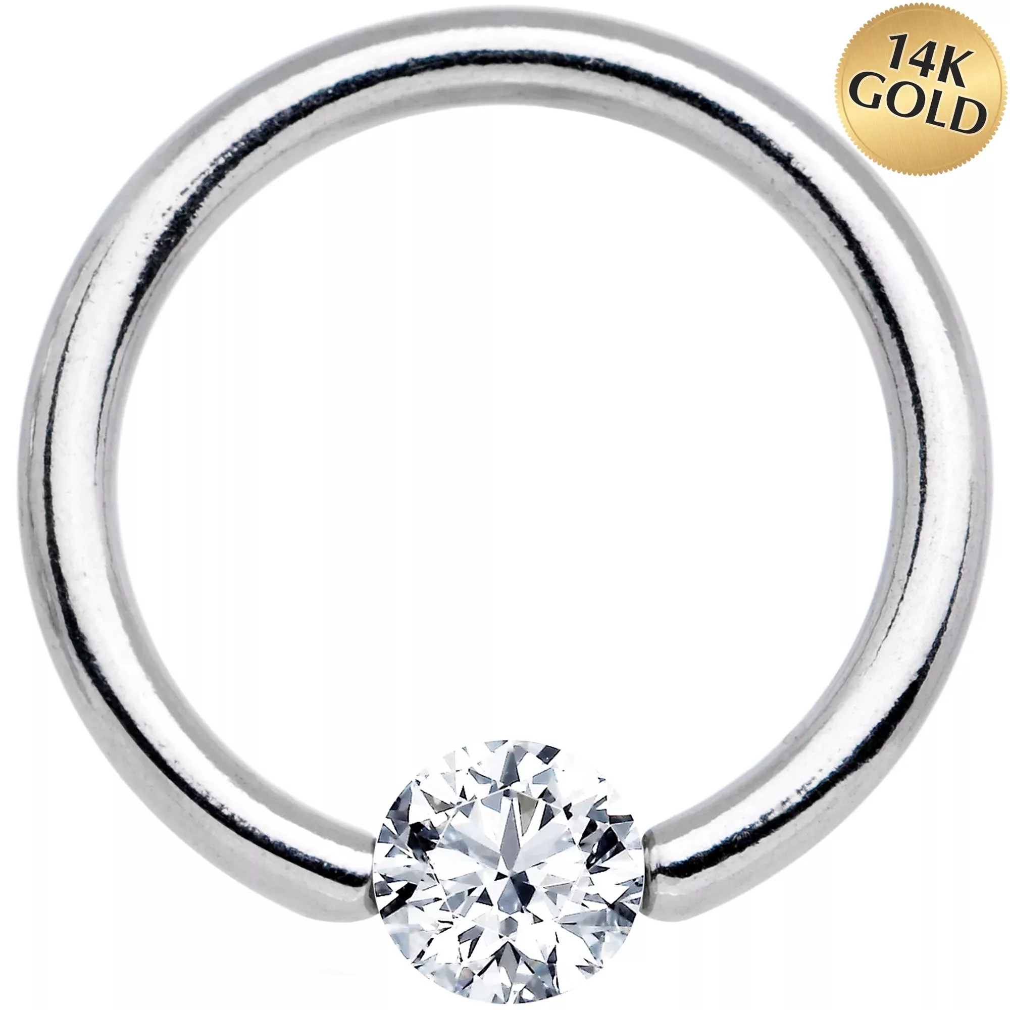 14G 3 /8 Solid 14k White Gold 4mm Clear Cubic Zirconia Tension Captive Ring