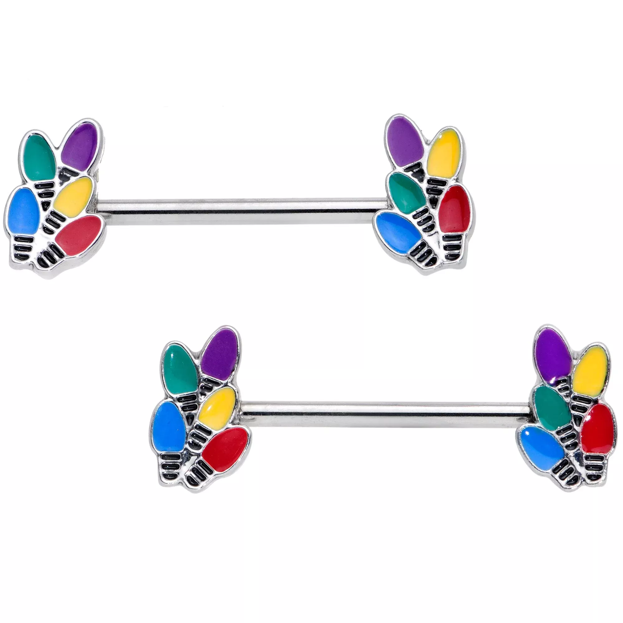 14G 5 /8 Christmas Lights Holiday Barbell Nipple Ring Set