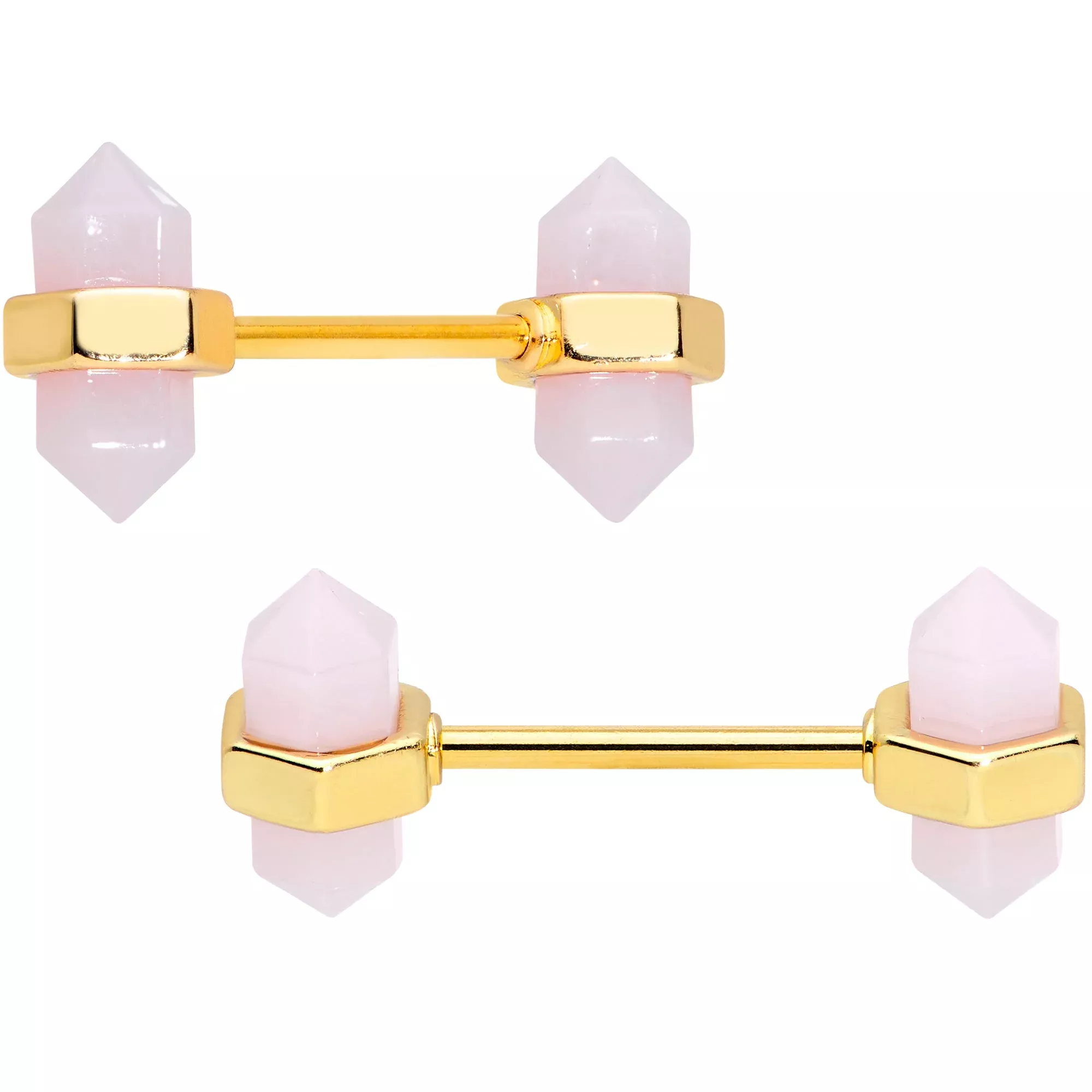 14G 5 /8 Gold Tone Gem Barbell Nipple Ring Set