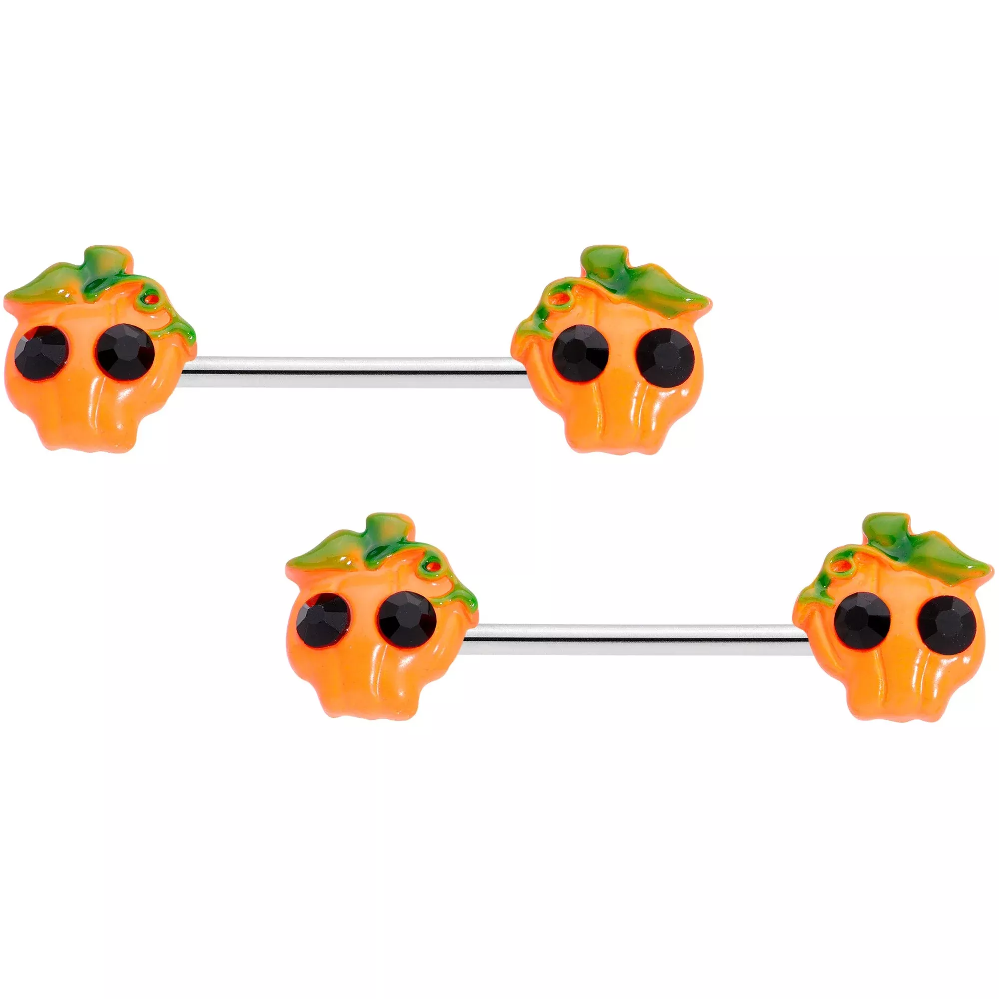 14G 5 /8 Orange Jack O Lantern Pumpkin Halloween Nipple Ring Set
