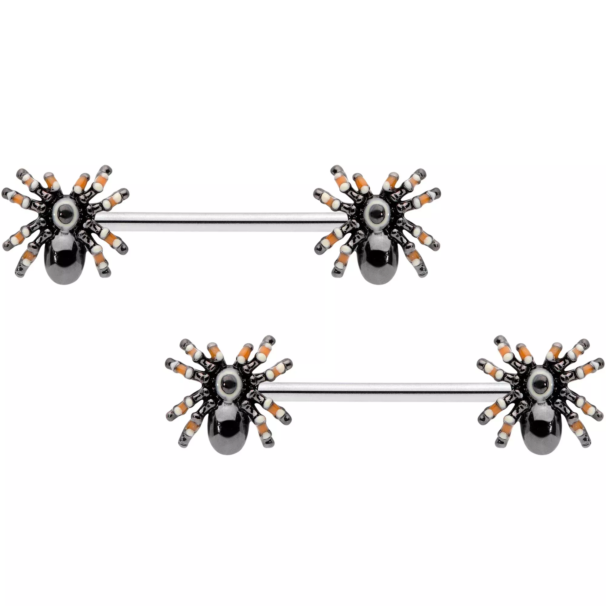 14G 5 /8 Tarantula Spider Halloween Barbell Nipple Ring Set