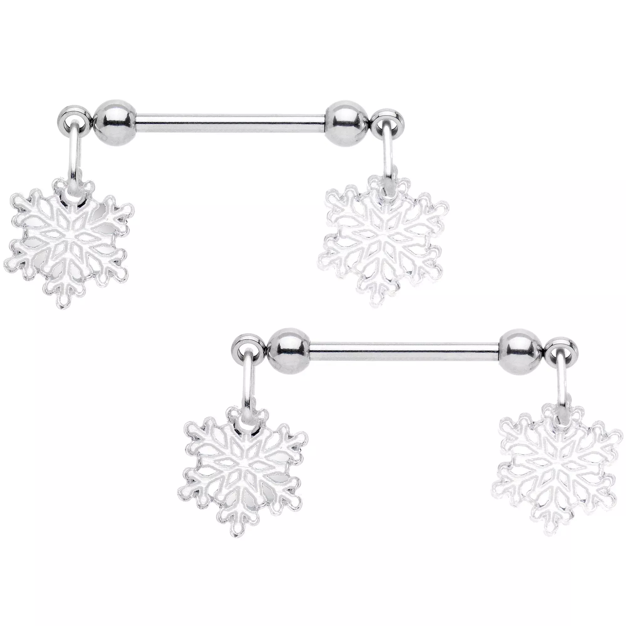 14G 5 /8 Winter Snowflake Dangle Barbell Nipple Ring Set