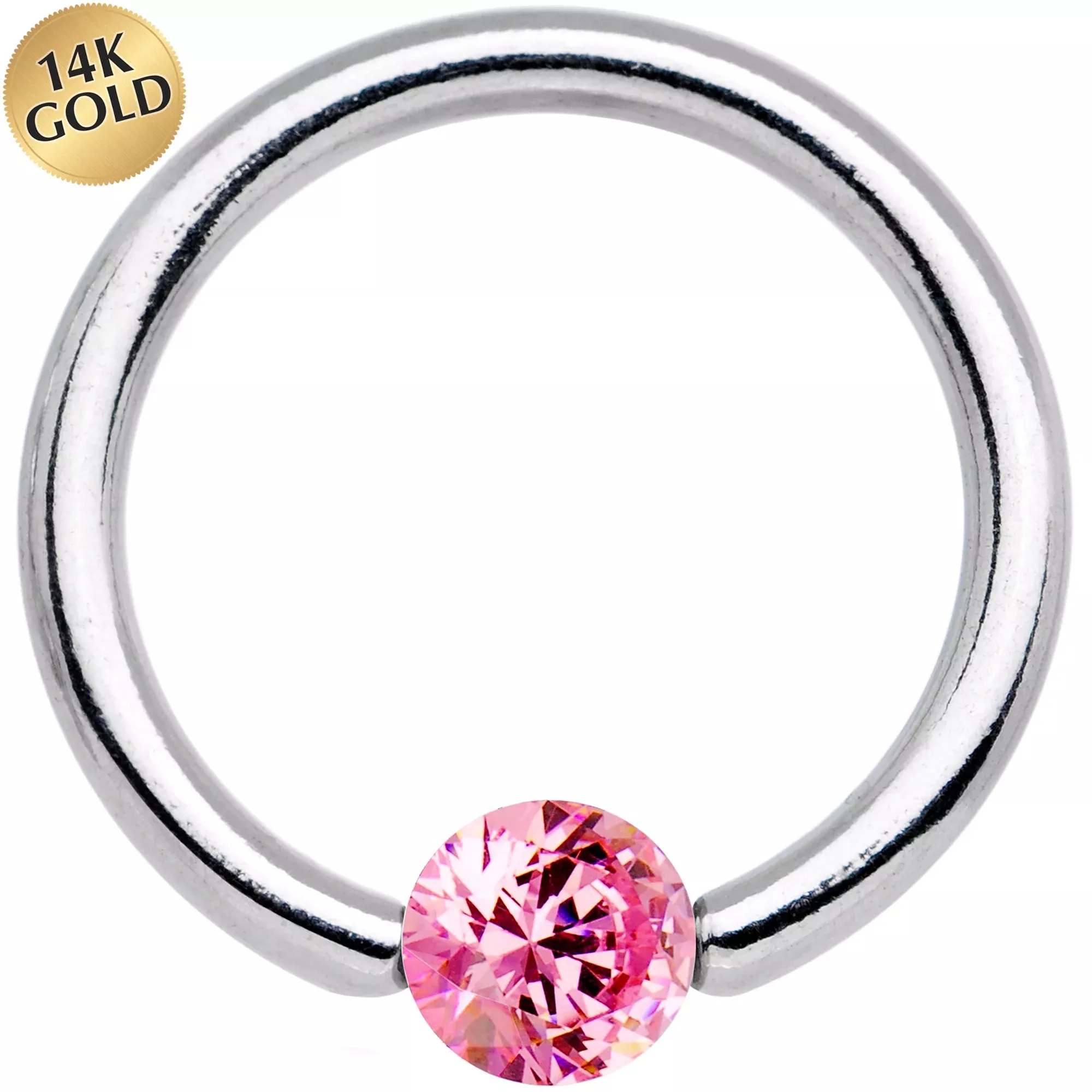 14G 7 /16 Solid 14k White Gold 4mm Pink Cubic Zirconia Tension Captive Ring