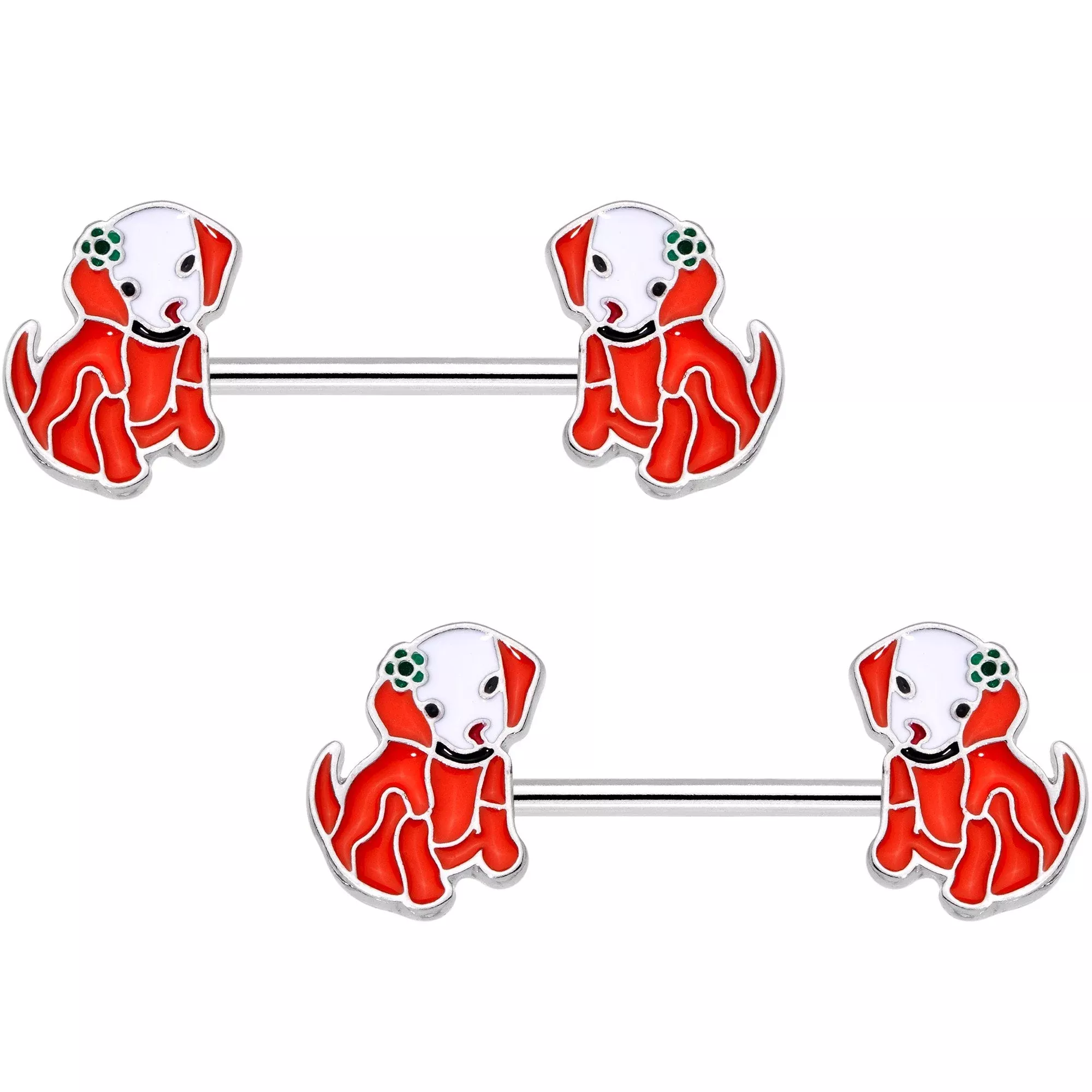 14G 9 /16 Red Puppy Parade Barbell Nipple Ring Set