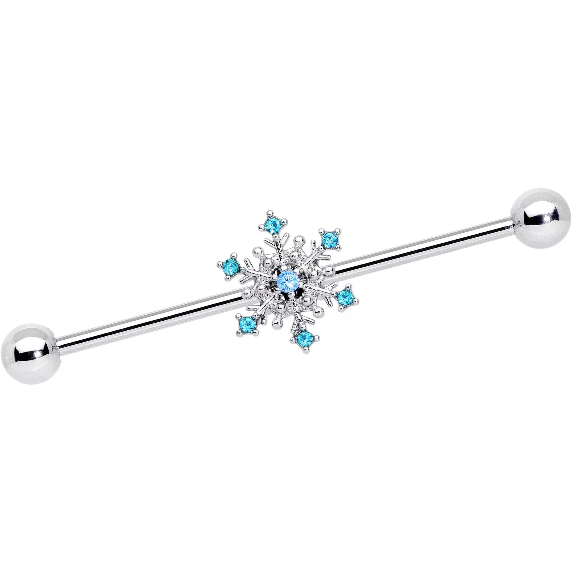 14G Aqua Gem Snowflake Christmas Industrial Barbell 38mm