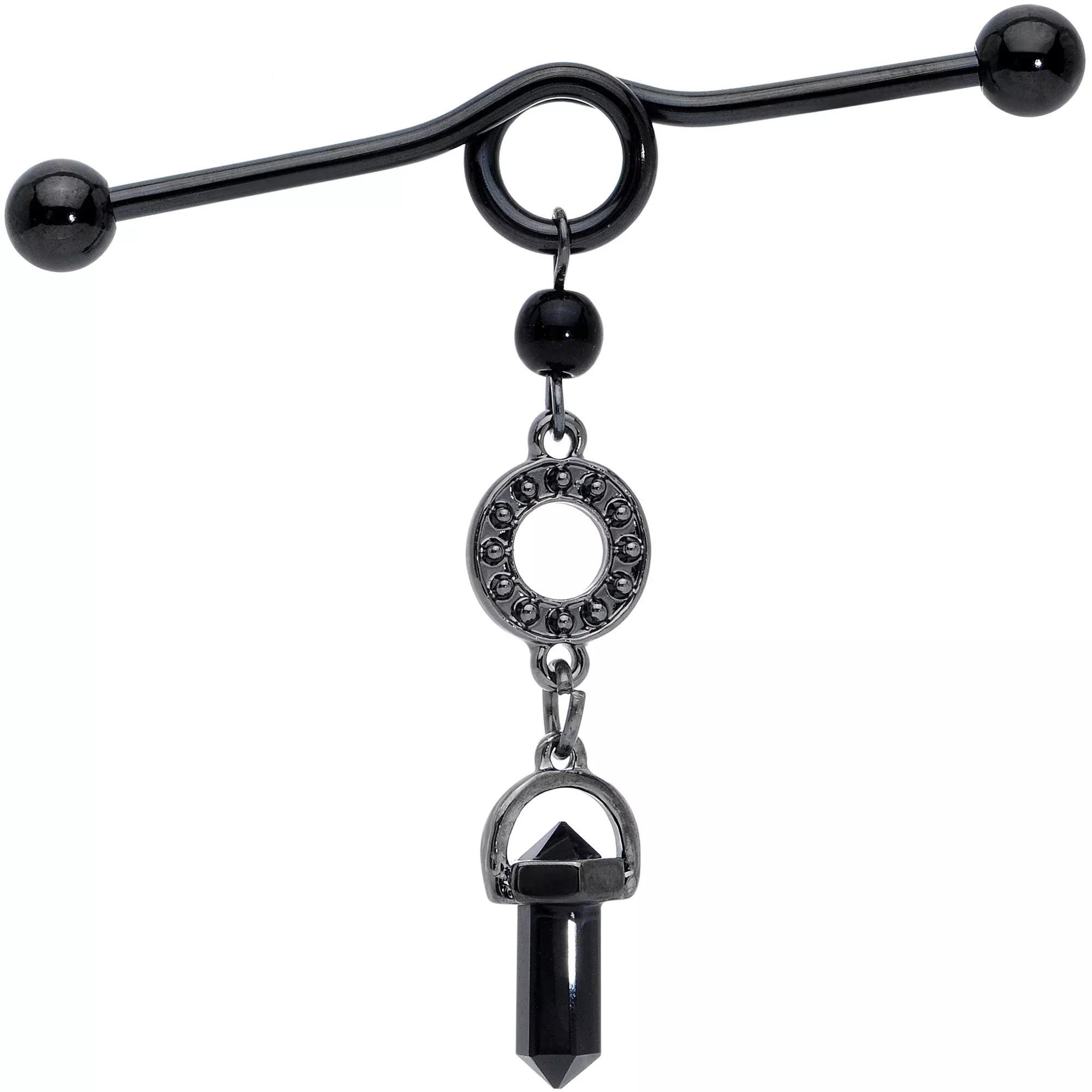 14G Black Gem Halloween Dangle Industrial Barbell 38mm