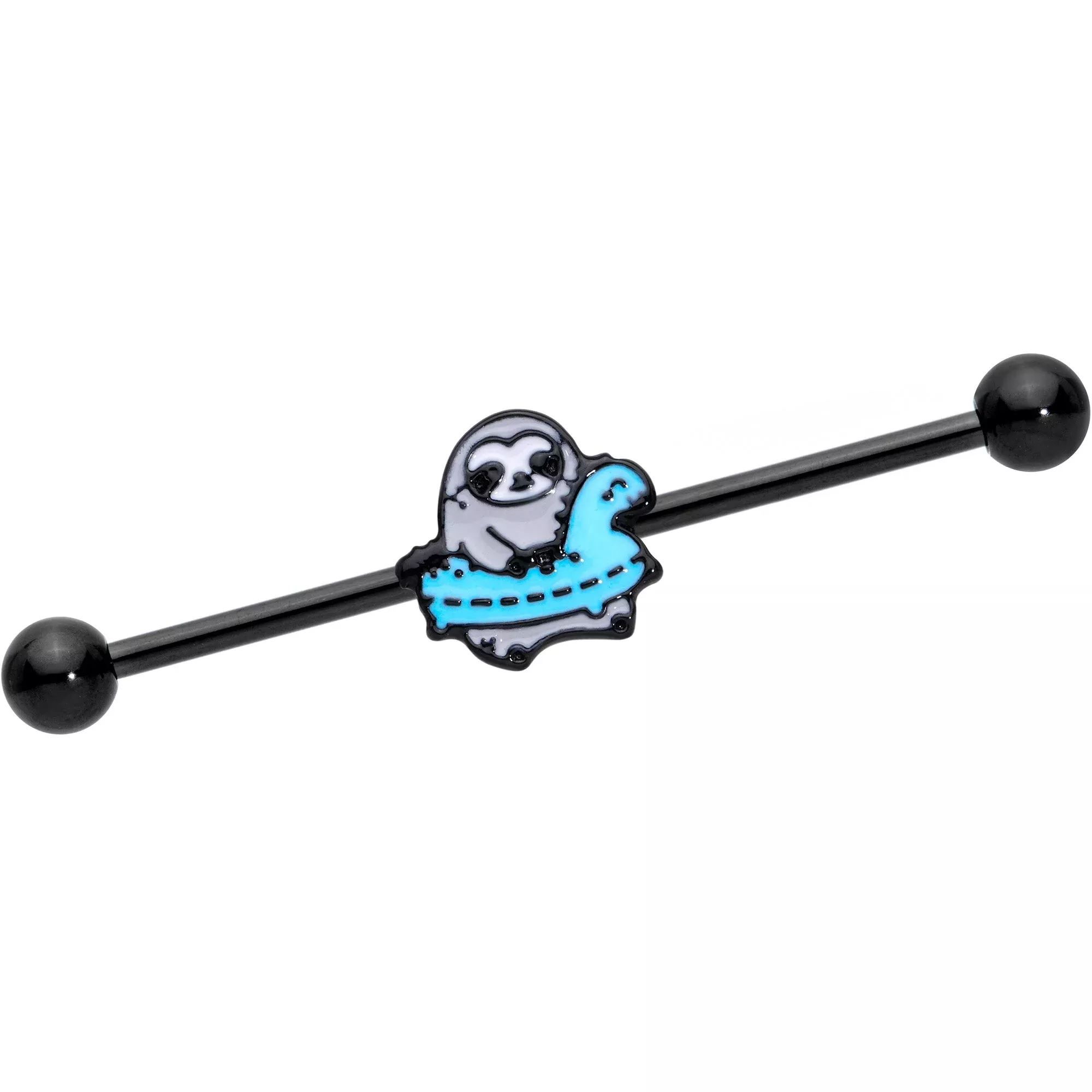 14G Black Swimming Sloth Industrial Barbell 38mm