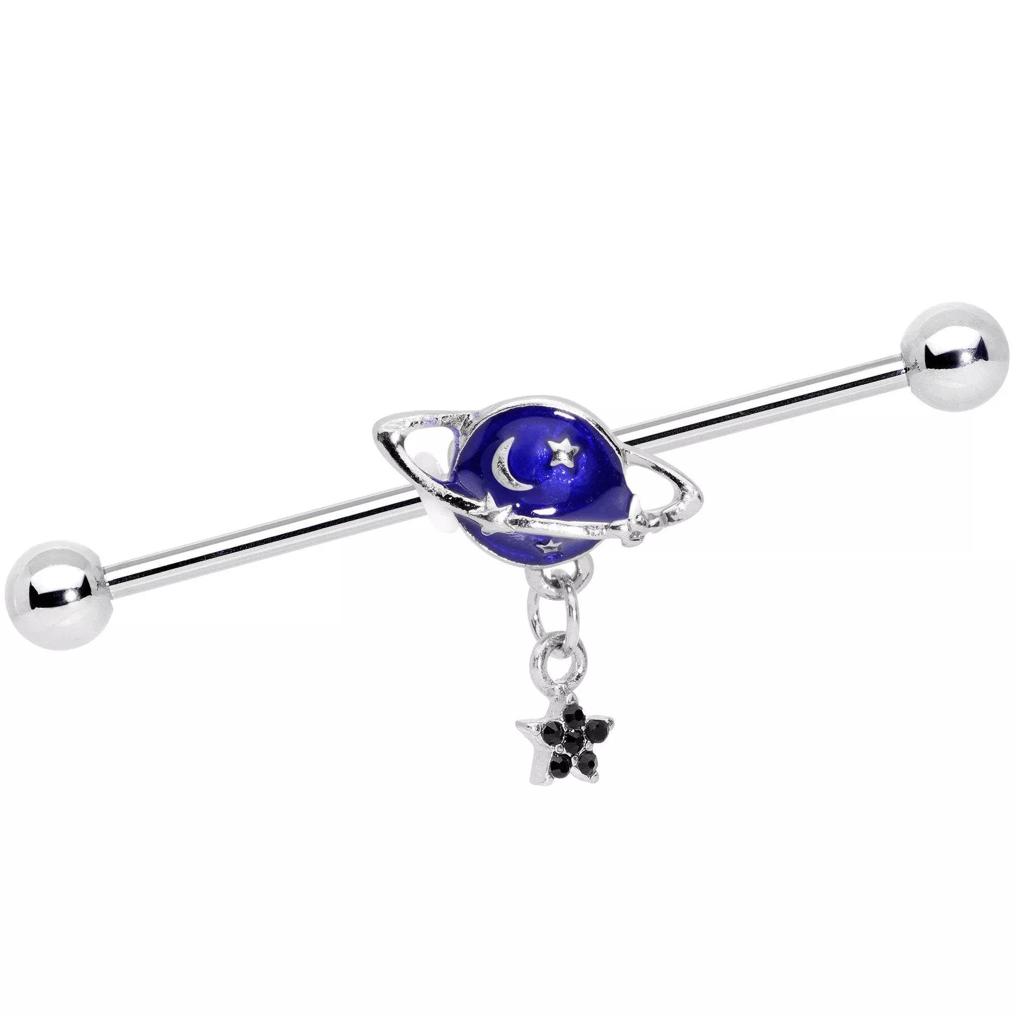 14G Blue Gem Interplanetary Star Saturn Industrial Barbell 38mm