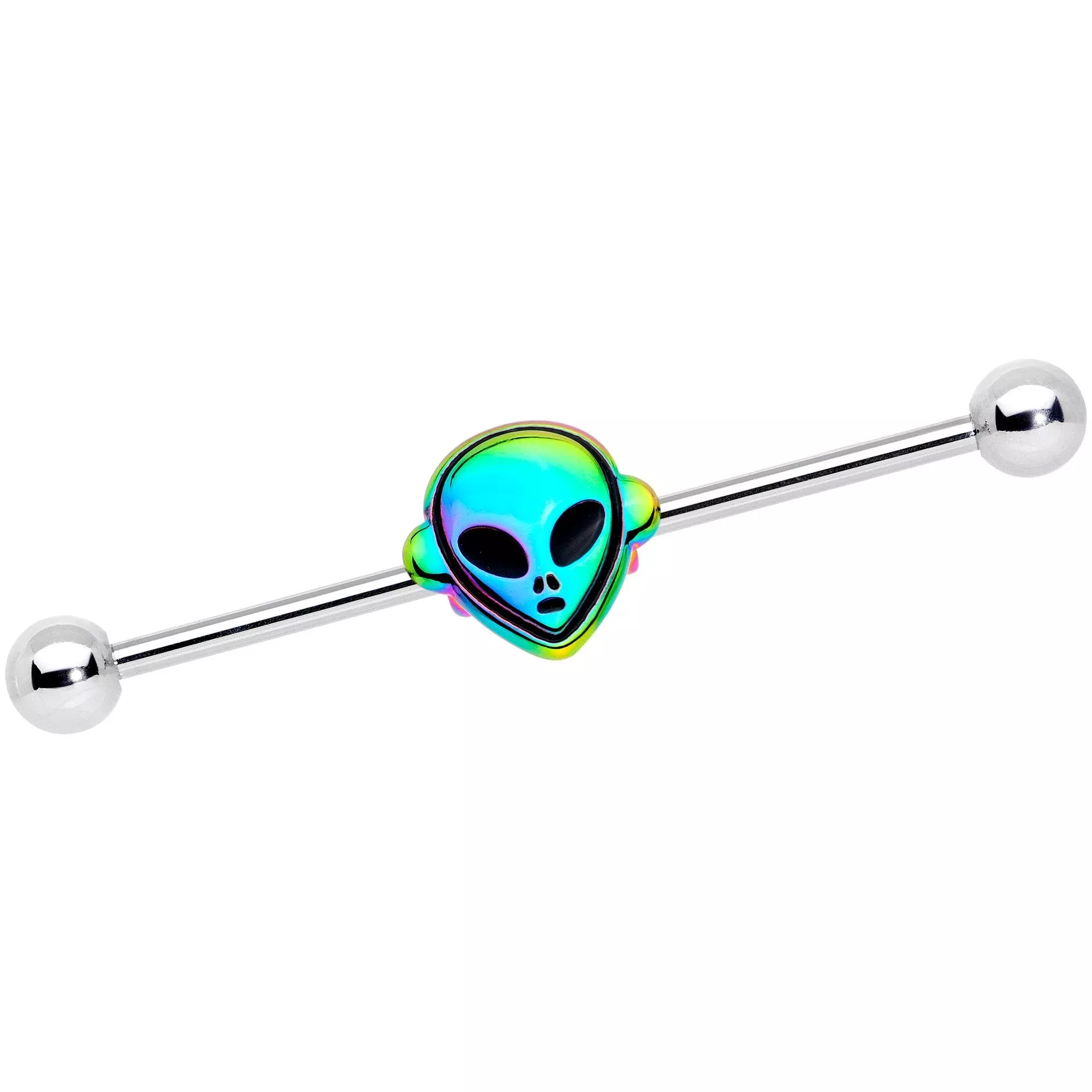 14G Iridescent Alien Face Industrial Barbell 38mm