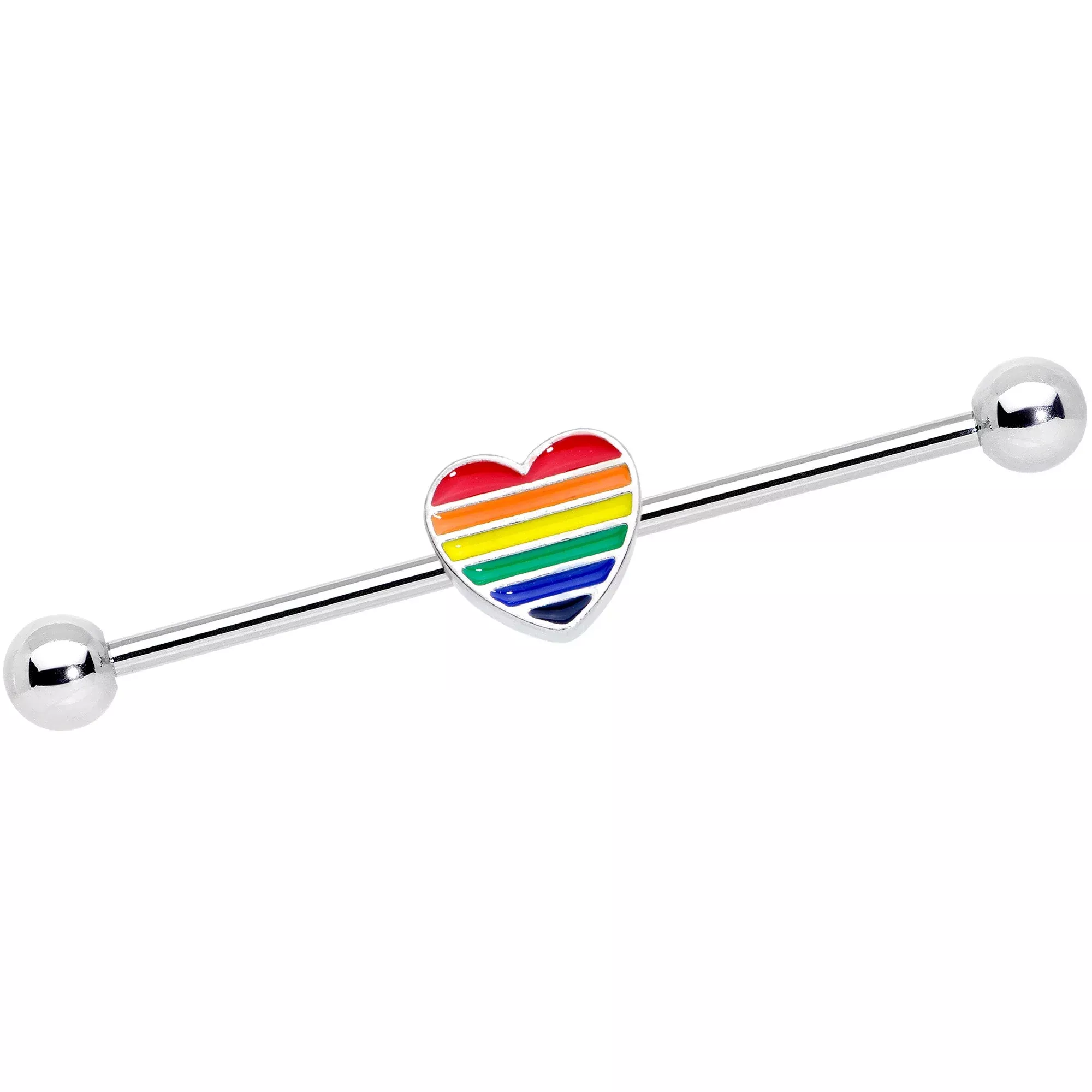 14G Rainbow Pride Heart Industrial Barbell 38mm