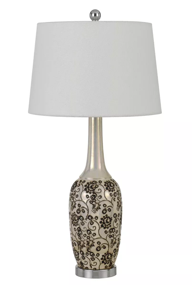 150W Paxton Ceramic Table lamp with Leaf Design and Taper Drum hardback Fabric Shade (Priced and Sold as Pairs)