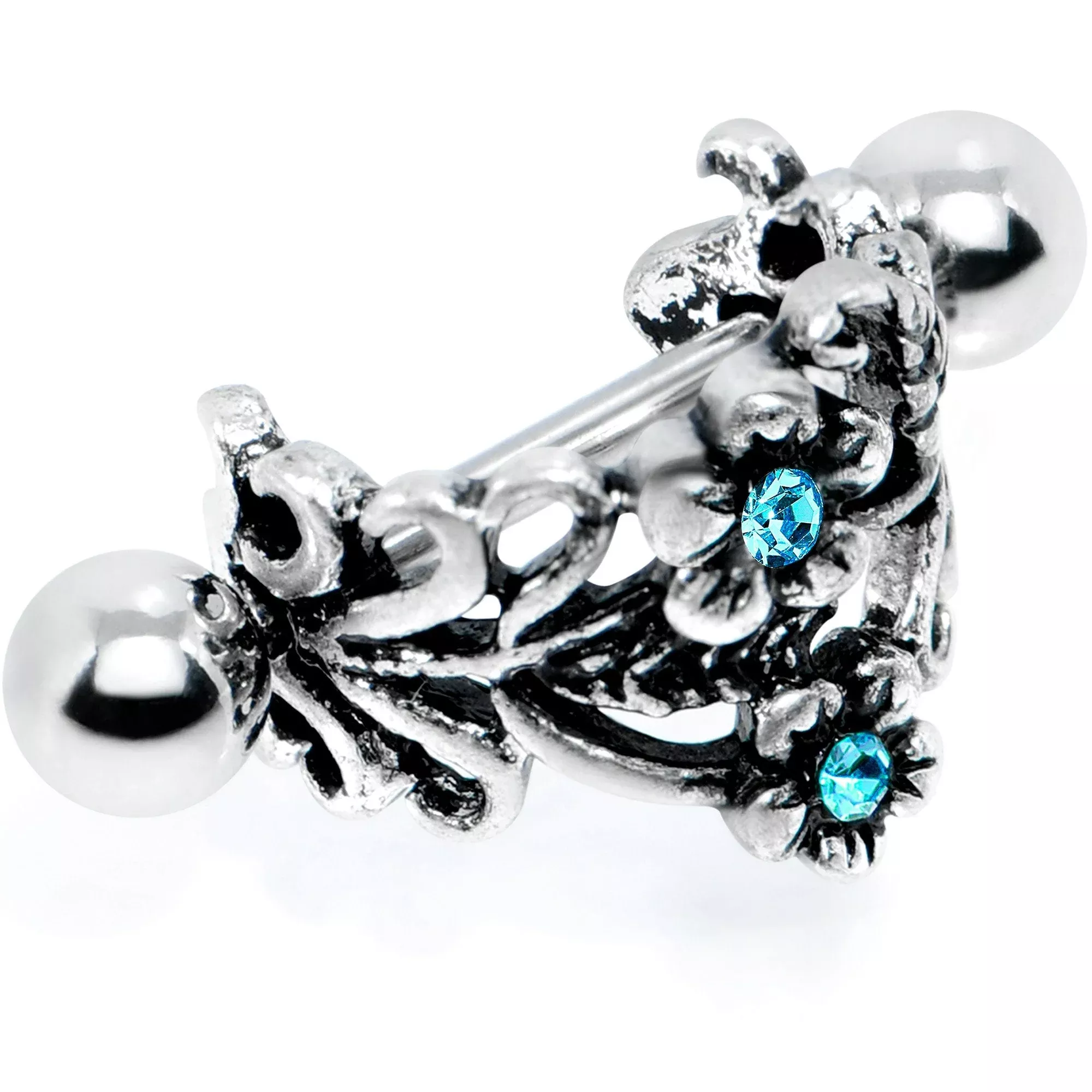 16G 1 /2 Blue Gem Double Daisy Flower Cuff Cartilage Earring