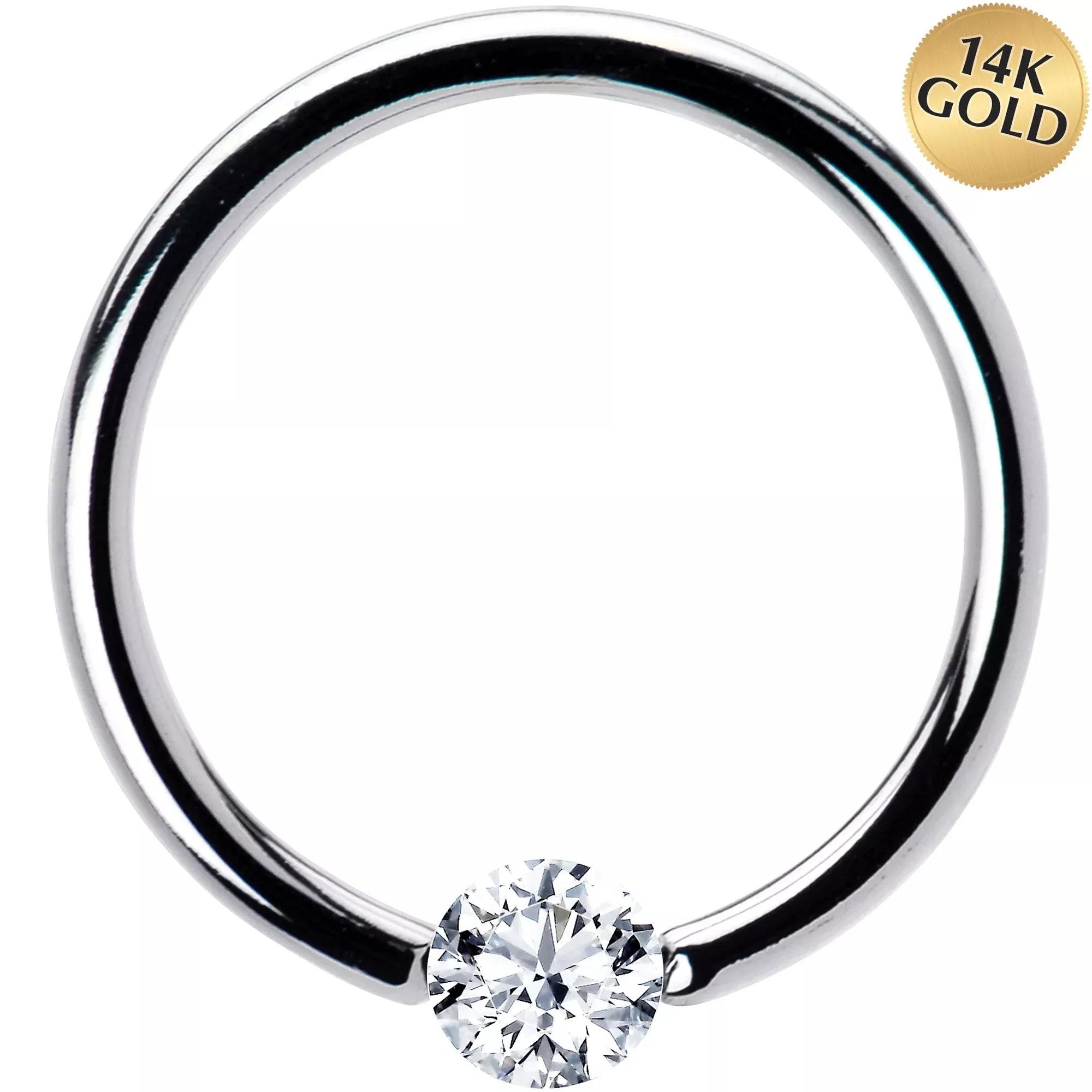 16G 1 /2 Solid 14k White Gold 3mm Clear Cubic Zirconia Tension Captive Ring