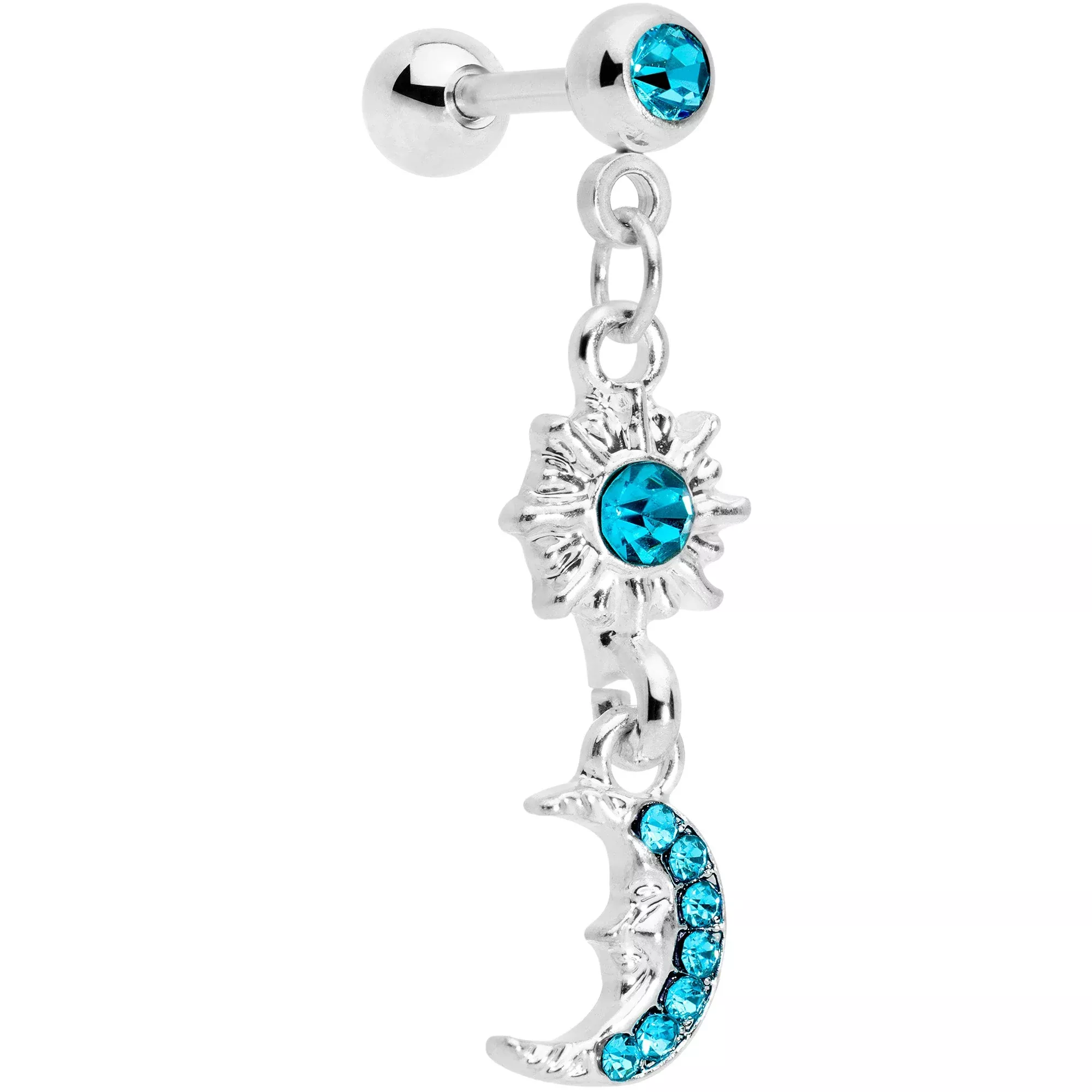 16G 1 /4 Aqua Gem Moon Dangle Cartilage Tragus