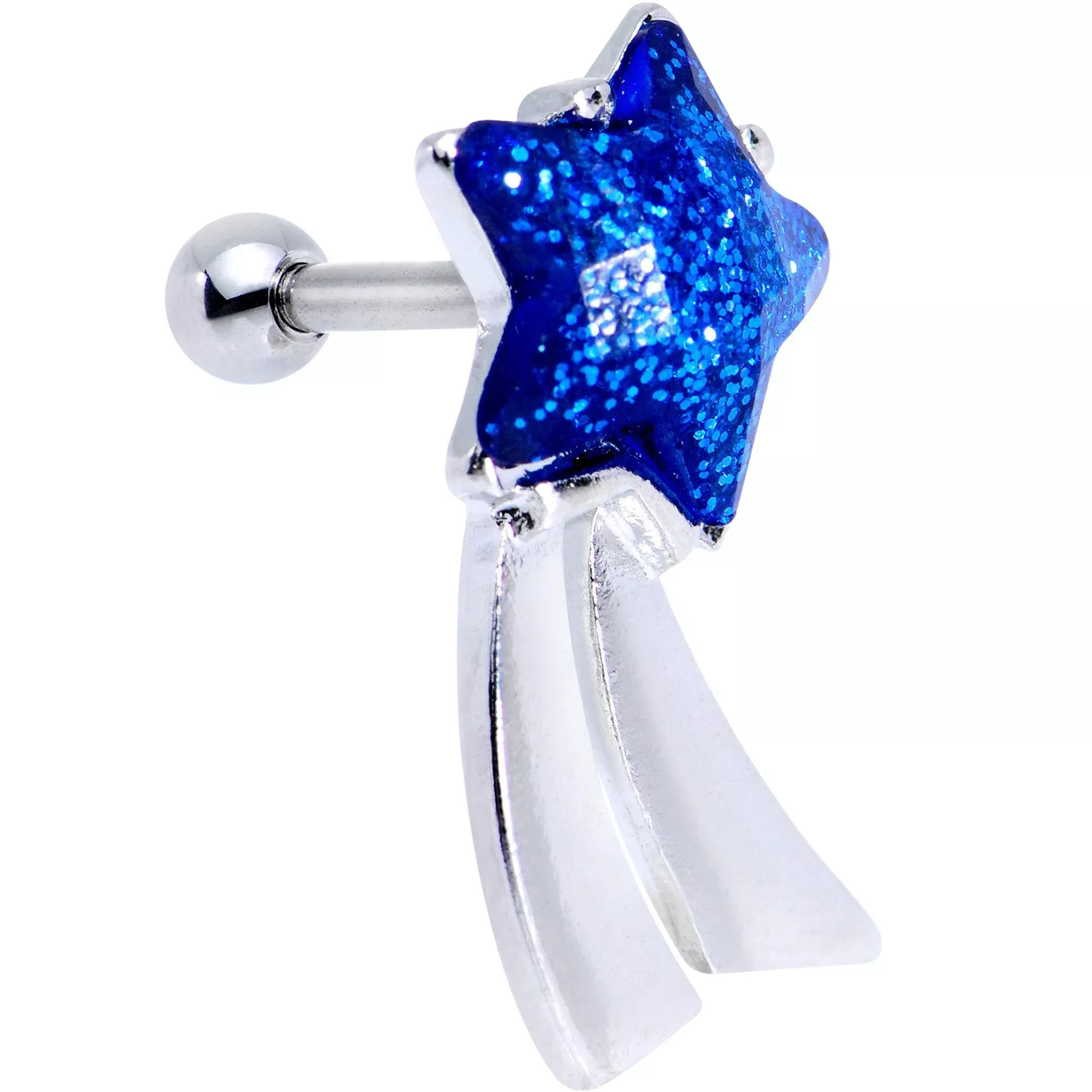 16G 1 /4 Blue Gem Star Comet Tragus Cartilage Earring