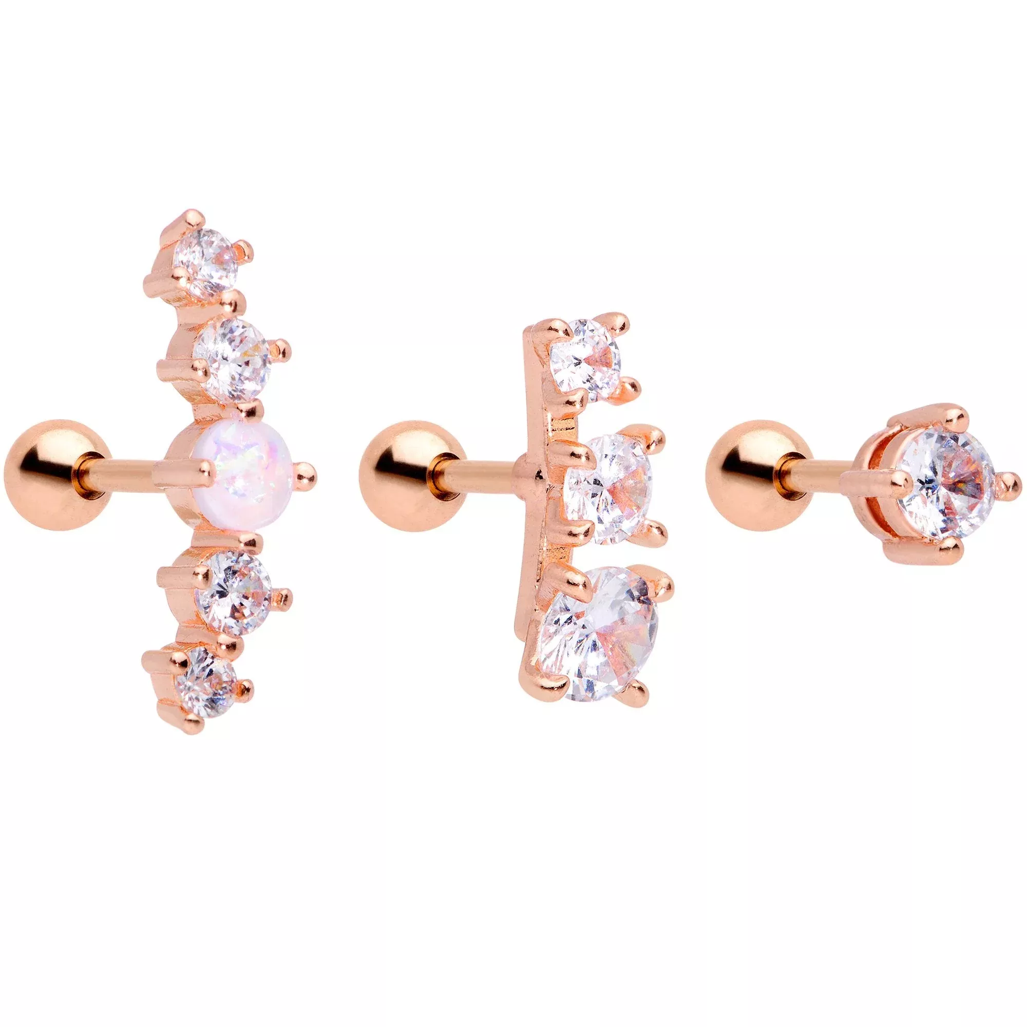 16G 1 /4 Clear CZ Rose Gold PVD Internally Threaded Tragus Set
