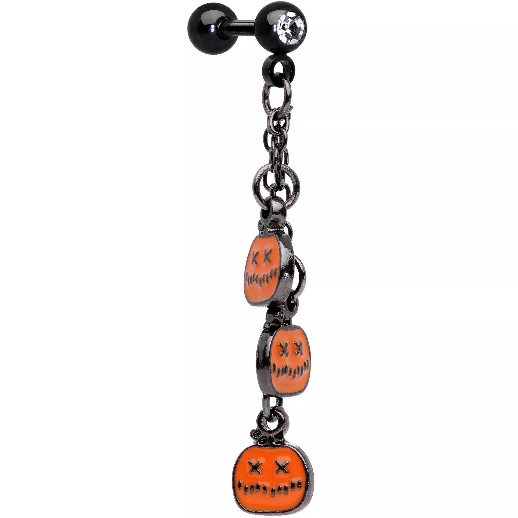 16G 1 /4 Clear Gem Black Halloween Pumpkin Dangle Cartilage