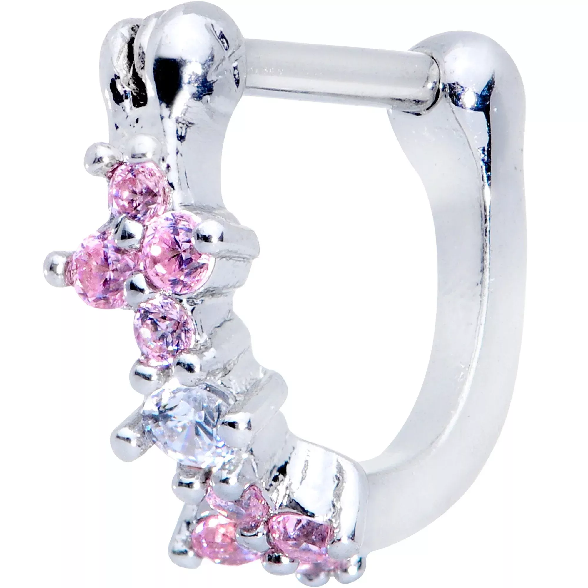 16G 1 /4 Clear Pink Gem Hinged Cartilage Clicker