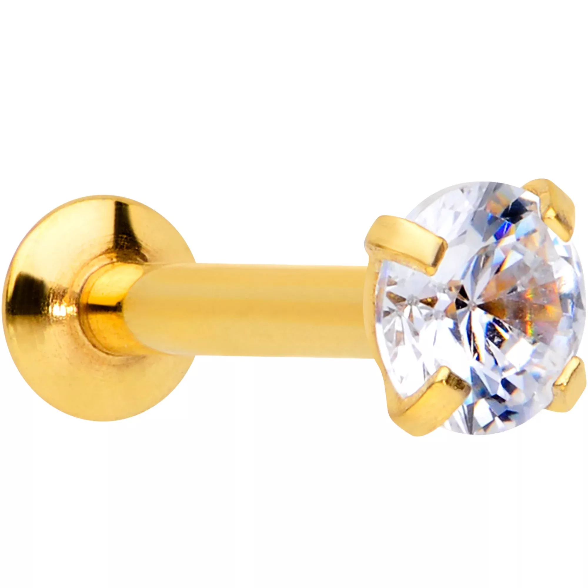 16G 1 /4 CZ Gem Gold PVD 3mm Threadless Push In Labret Tragus