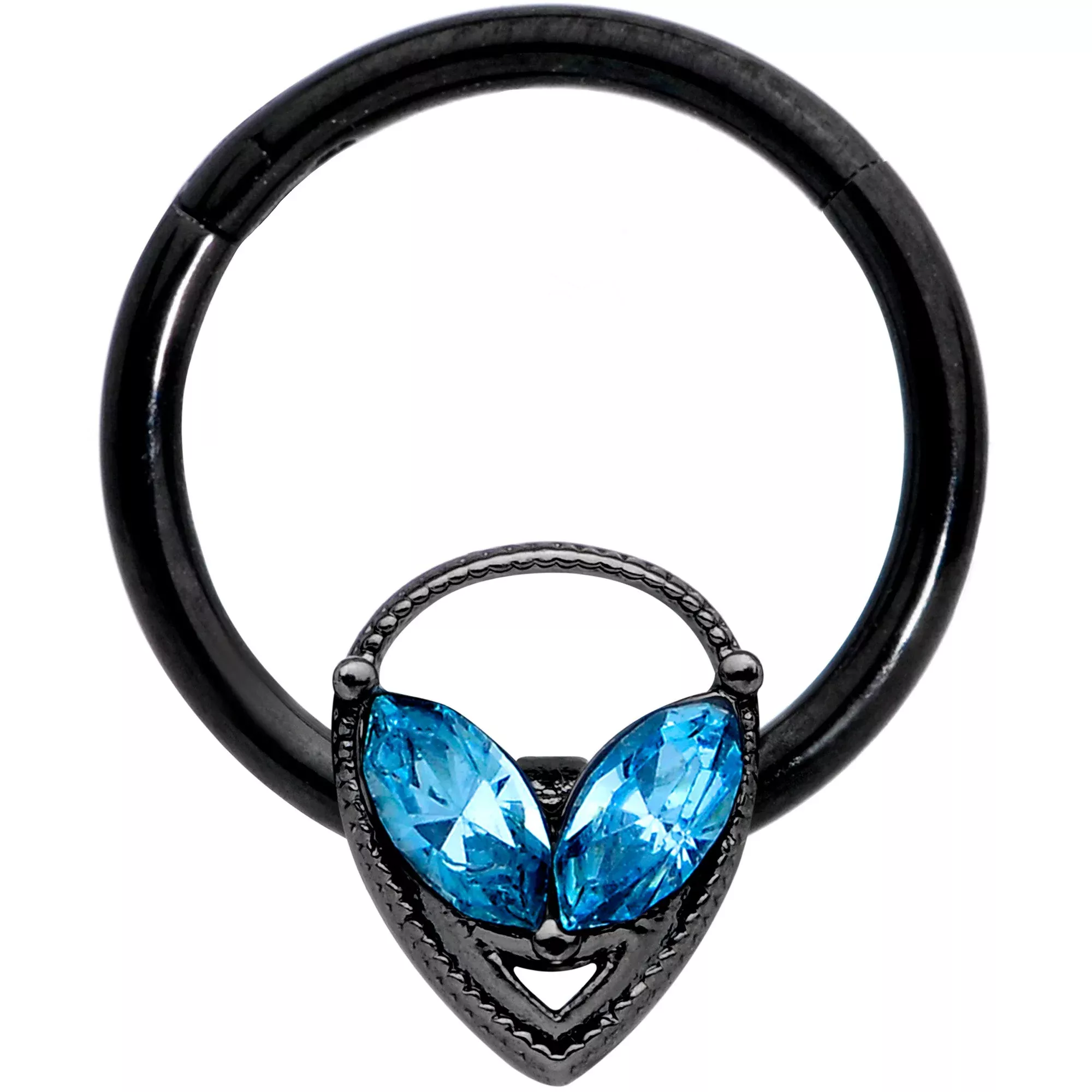 16G 3 /8 Aqua Gem Black Hollow Alien Septum Ring