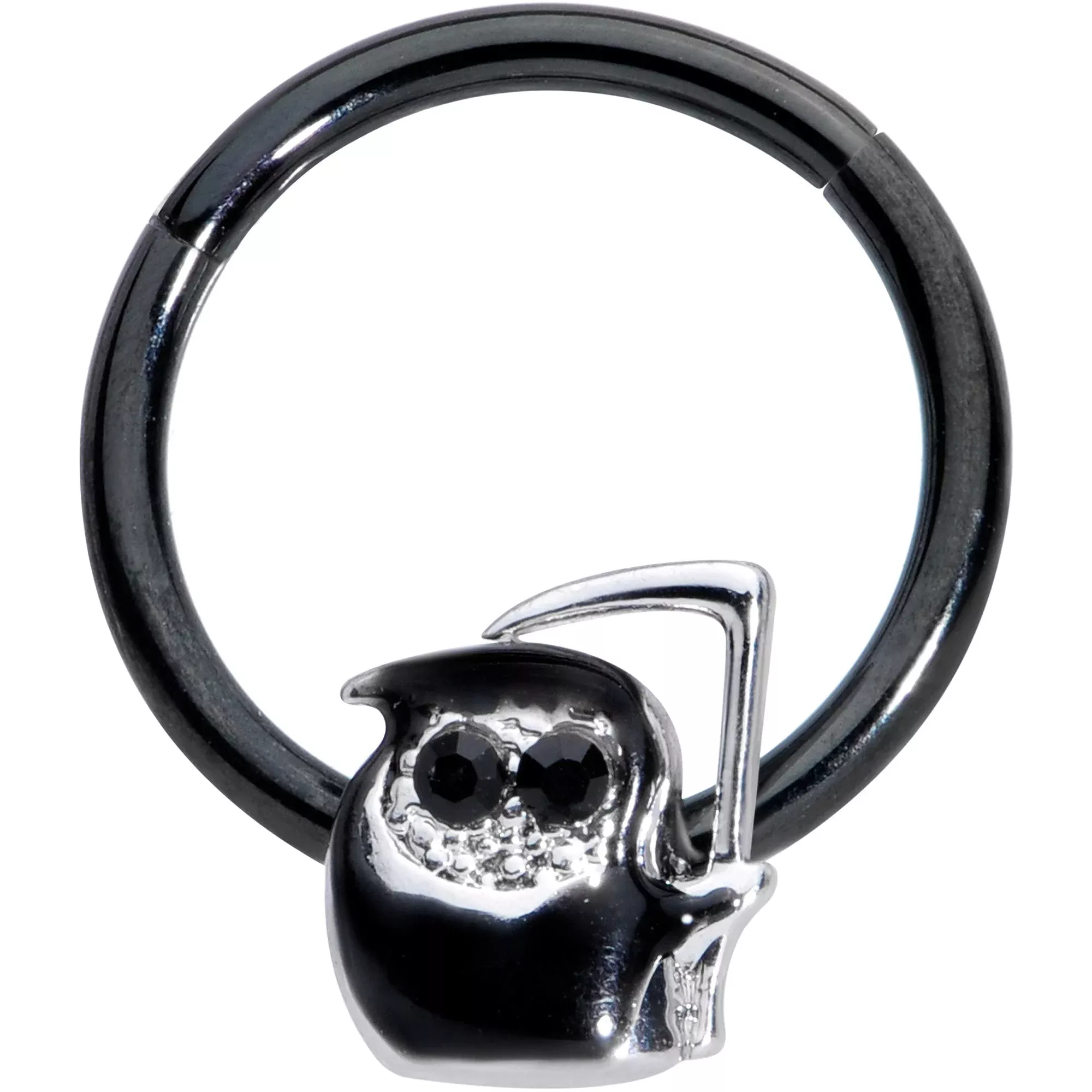 16G 3 /8 Black Gem Grim Reaper Halloween Hinged Segment Ring
