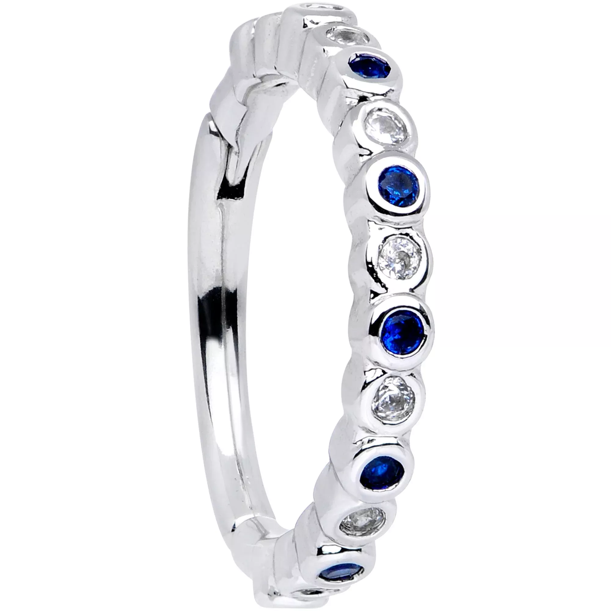 16G 3 /8 Clear Blue CZ Gem Classic Circles Hinged Segment Ring