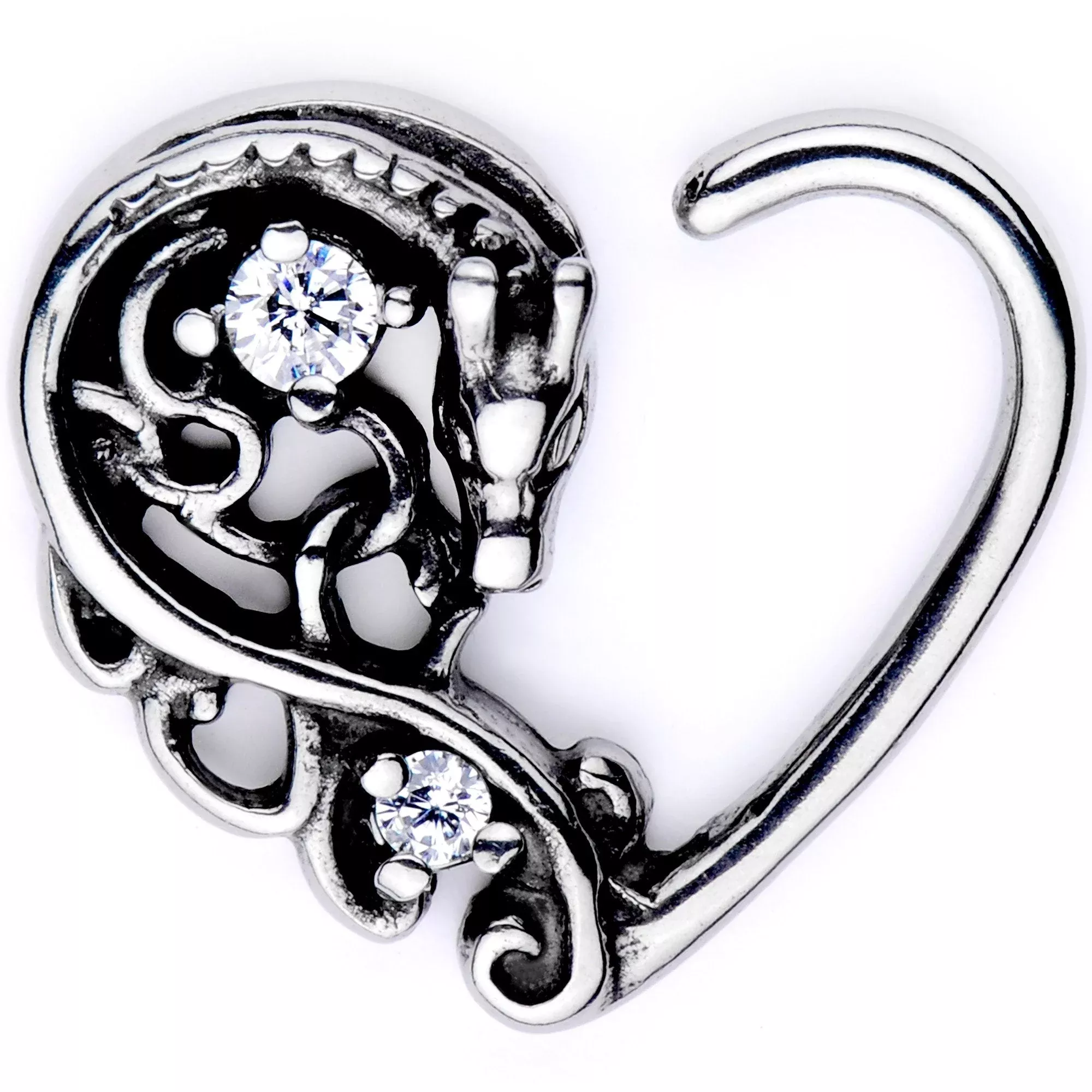 16G 3 /8 Clear CZ Gem Dragon Den Right Heart Closure Ring