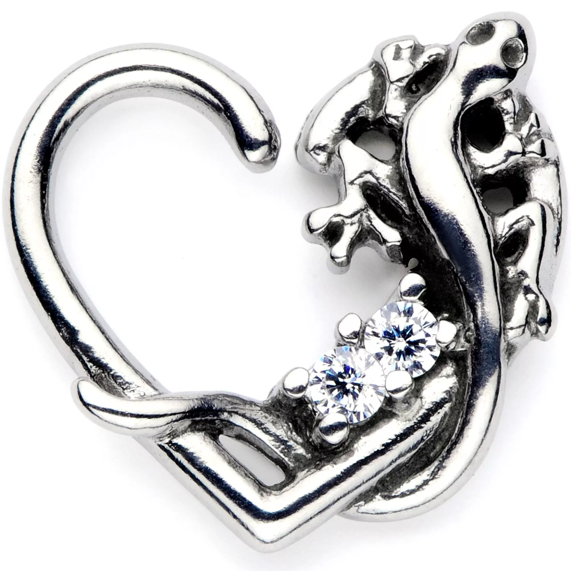 16G 3 /8 Clear CZ Gem Lovely Lizard Left Heart Closure Ring