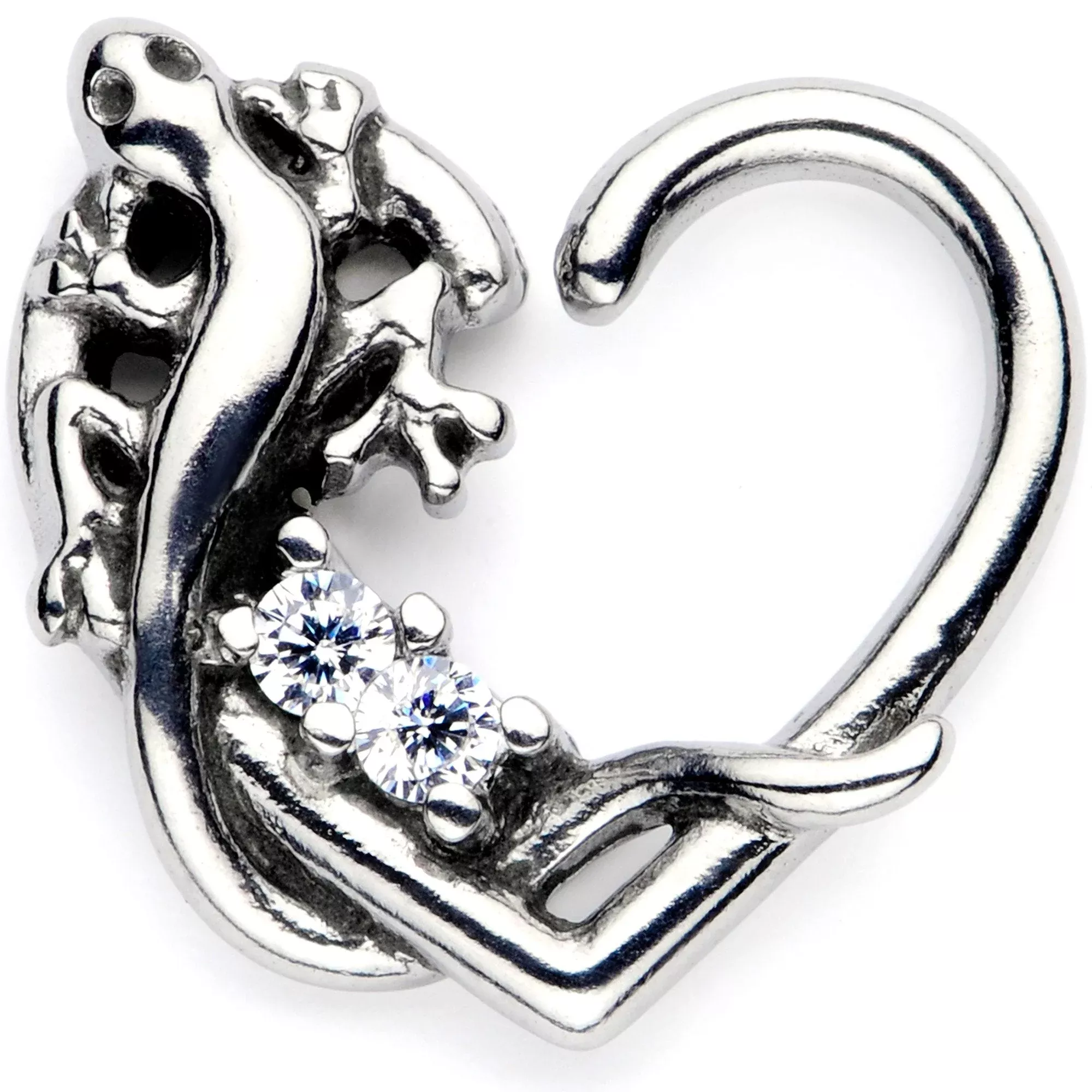 16G 3 /8 Clear CZ Gem Lovely Lizard Right Heart Closure Ring