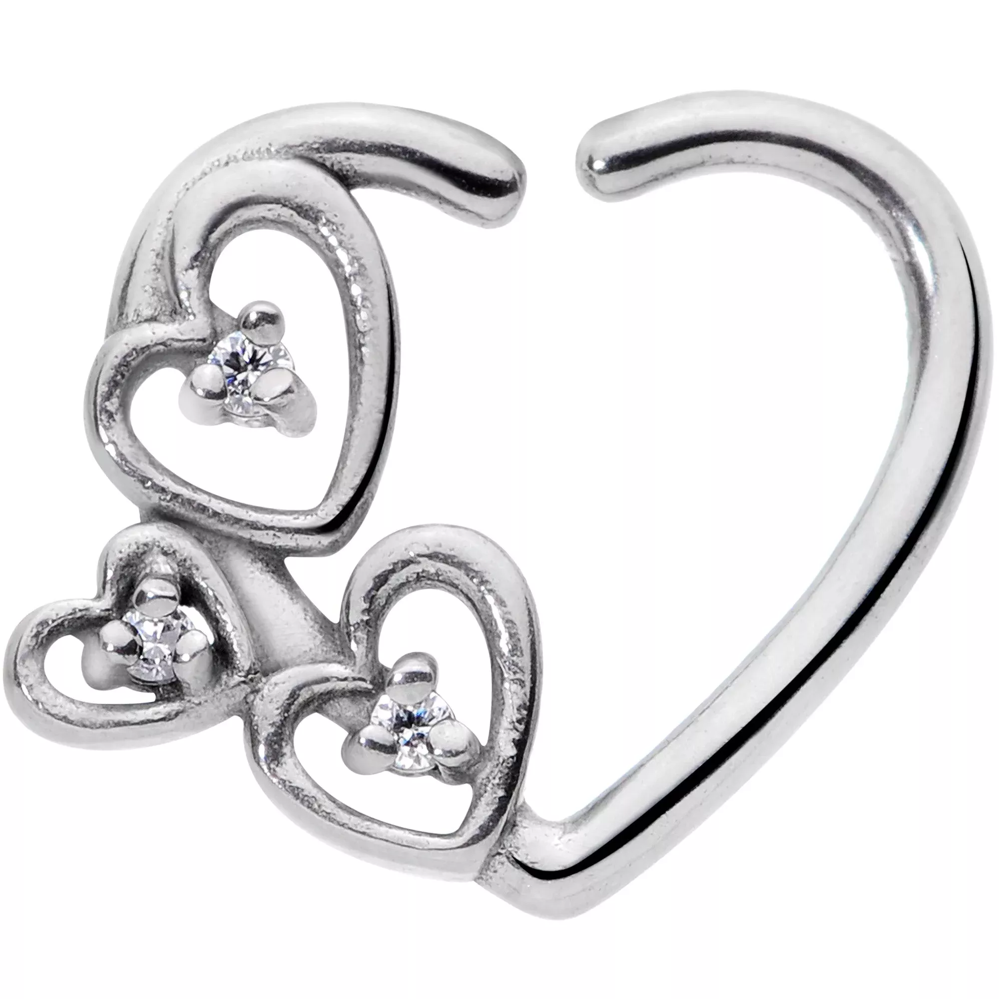 16G 3 /8 Clear CZ Gem Multiple Heart Right Ear Closure Ring