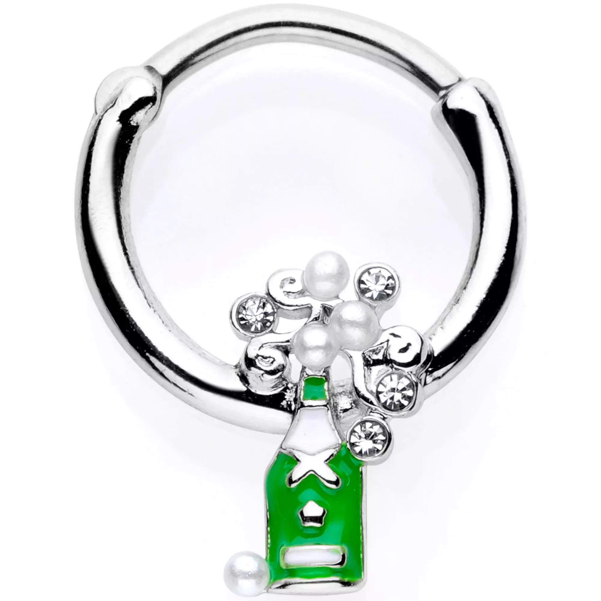 16G 3 /8 Clear Gem Green Champagne Bottle Holiday Septum Clicker