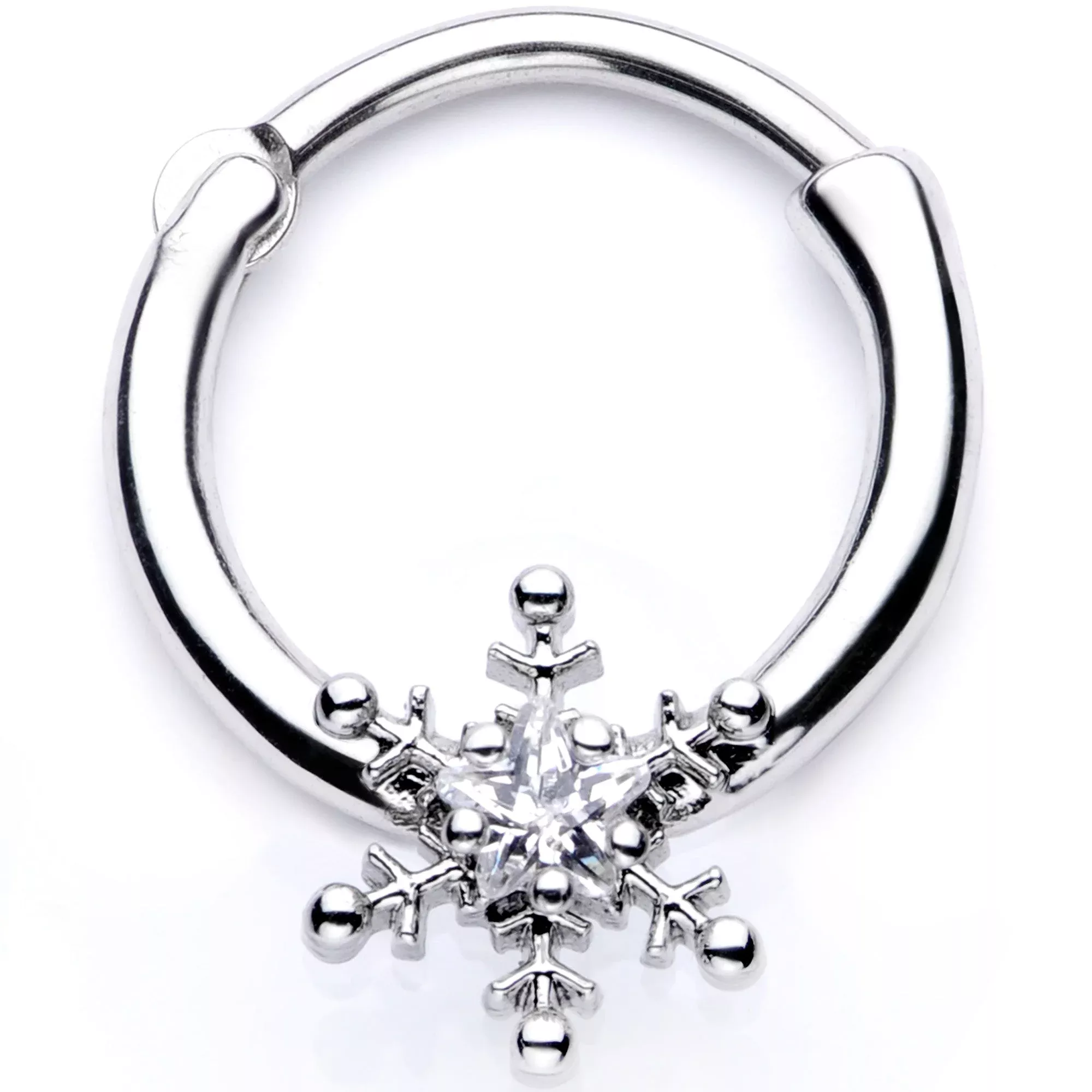 16G 3 /8 Clear Gem Holiday Snowflake Septum Clicker