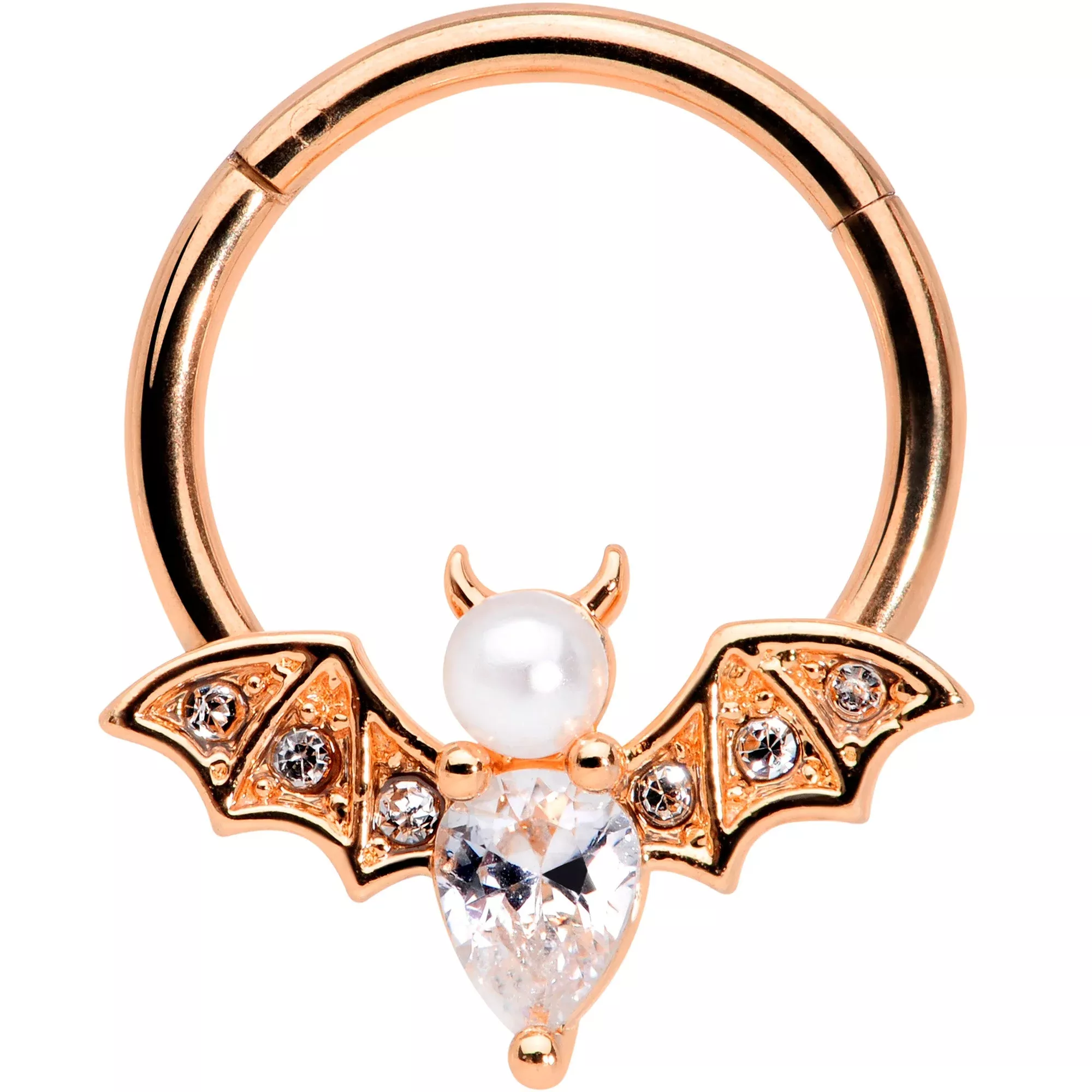 16G 3 /8 Clear Gem Rose Gold Tone Bat Halloween Segment Ring