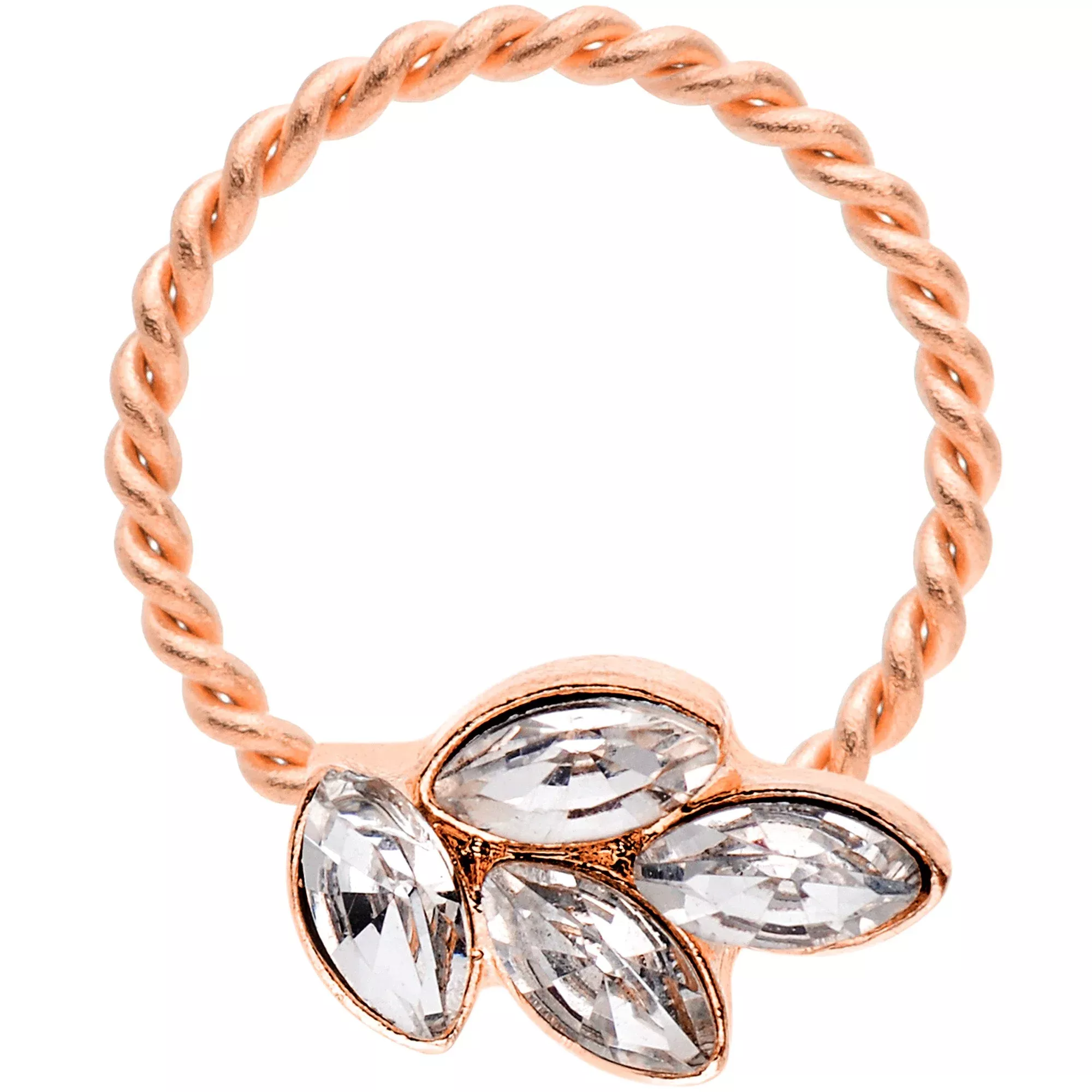 16G 3 /8 Clear Gem Rose Gold Tone Leaves Twisted BCR Captive Ring