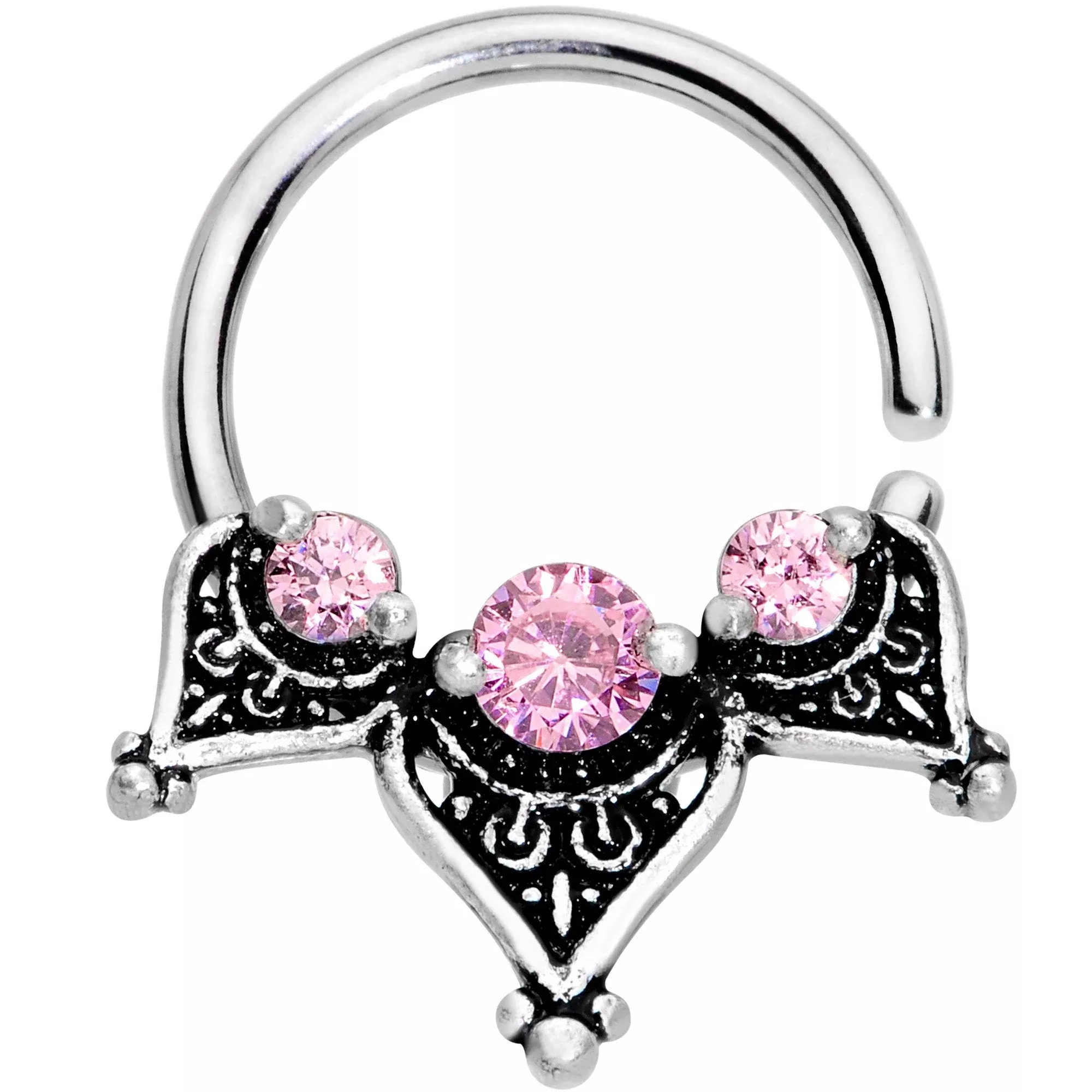 16G 3 /8 Pink Gem Triangle Triad Seamless Circular Ring
