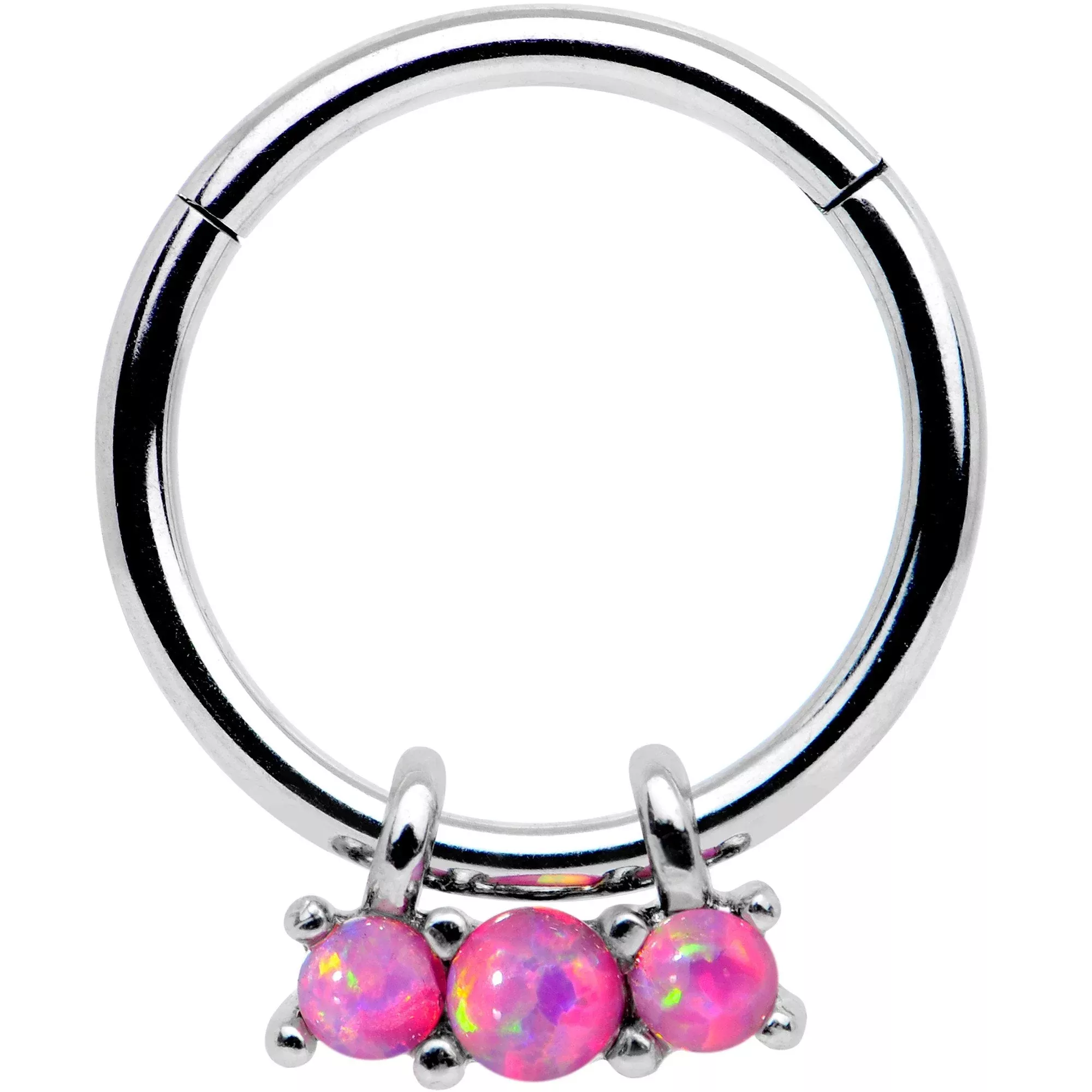 16G 3 /8 Pink Synthetic Opal Trio Hinged Segment Ring