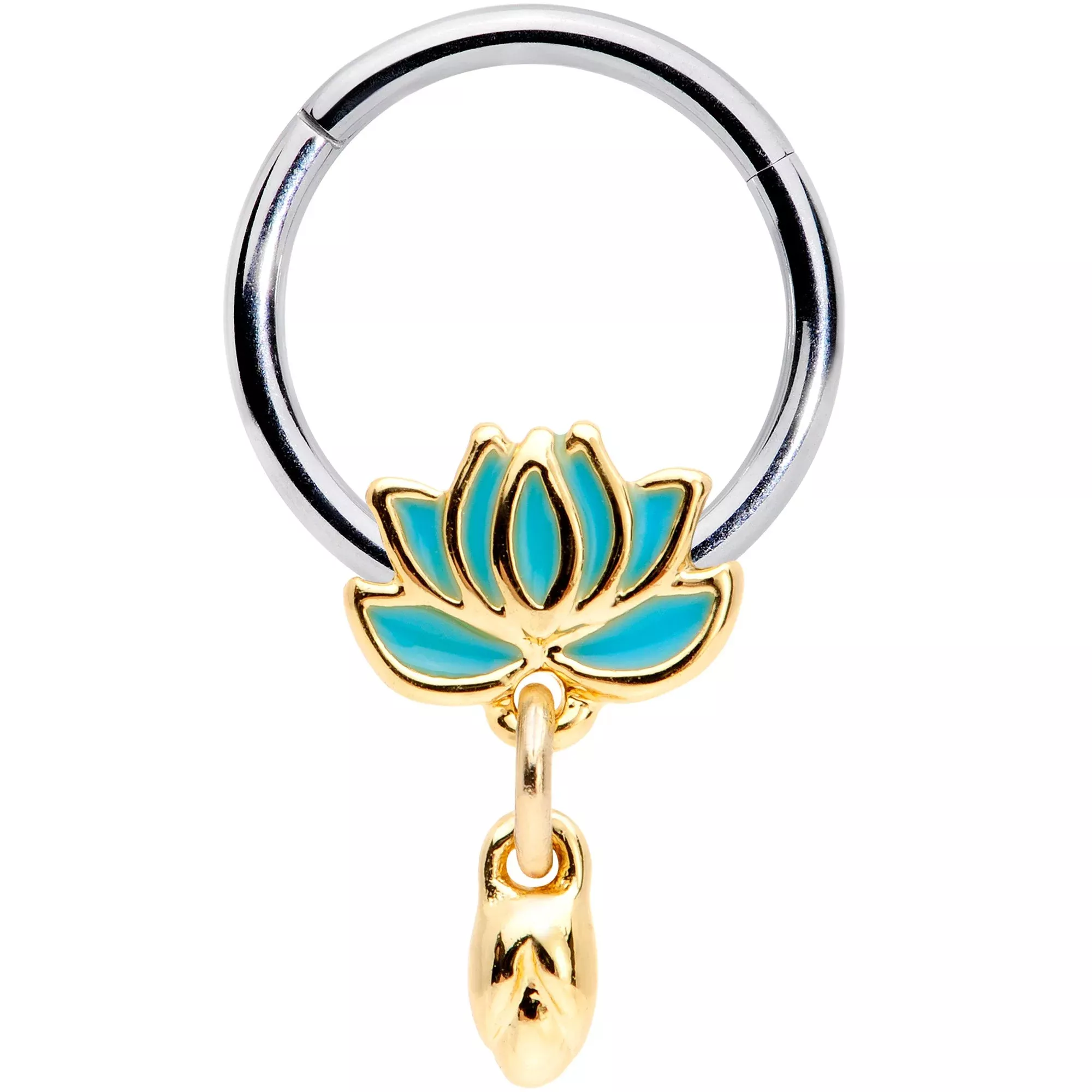16G 3 /8 Southwestern Lotus Flower Dangle Hinged Segment Ring