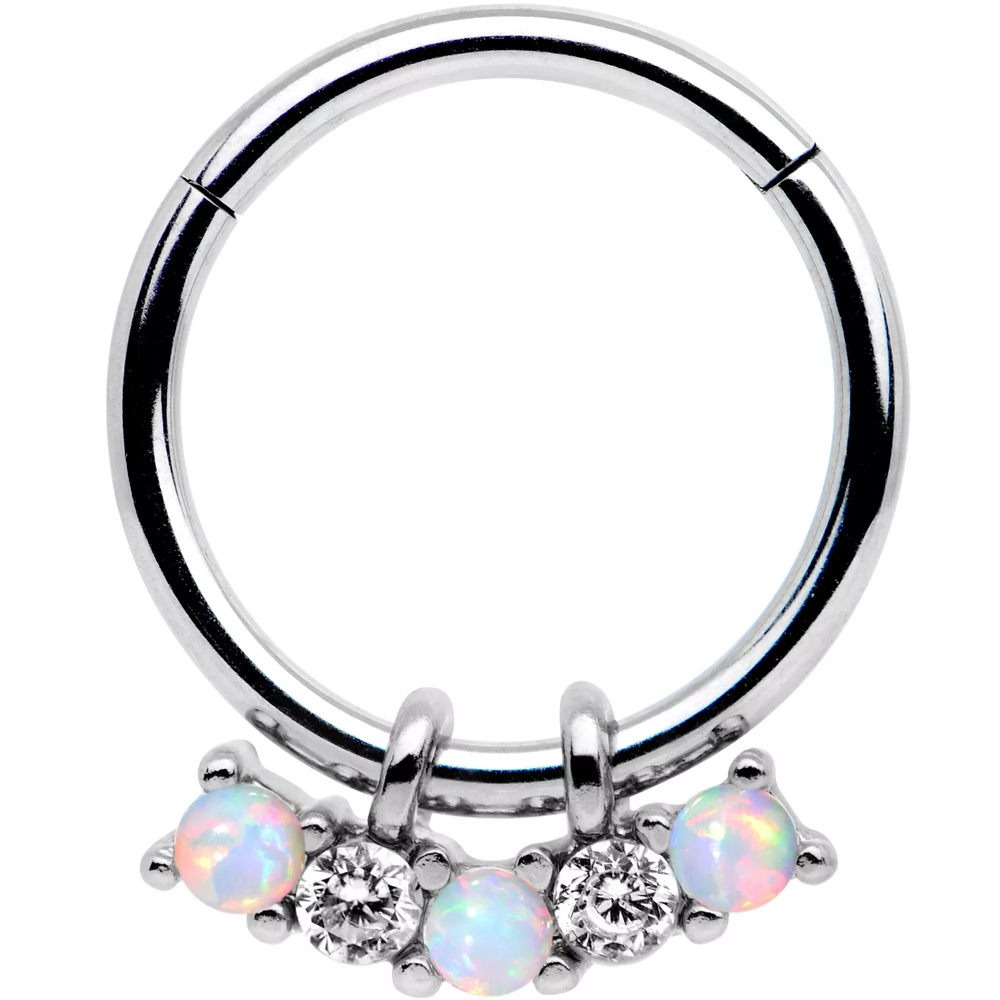 16G 3 /8 White Synthetic Opal Dazzle Hinged Segment Ring