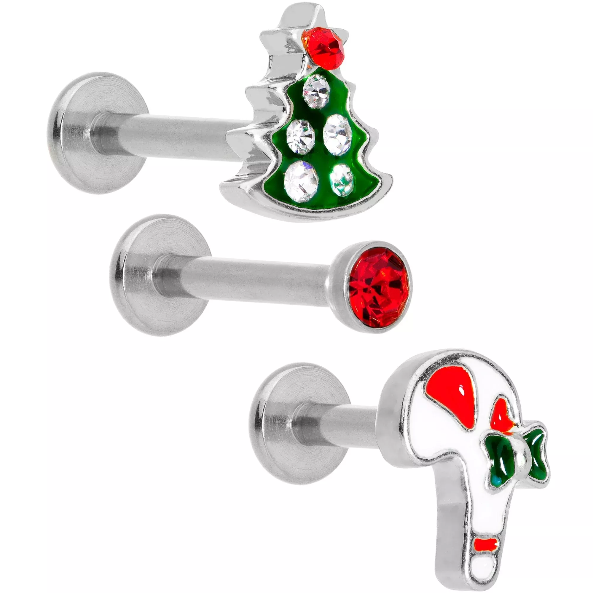 16G 5 /16 Gem Holiday Cartilage Tragus Earring Curation Set of 3