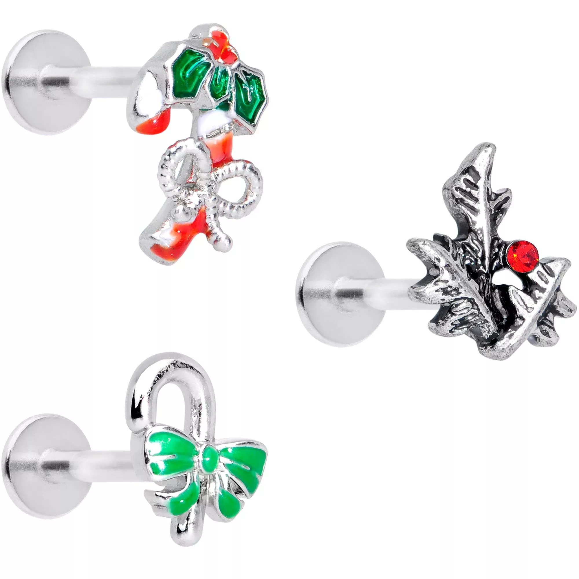 16G 5 /16 Red Gem Candy Christmas Labret Monroe Tragus Set of 3