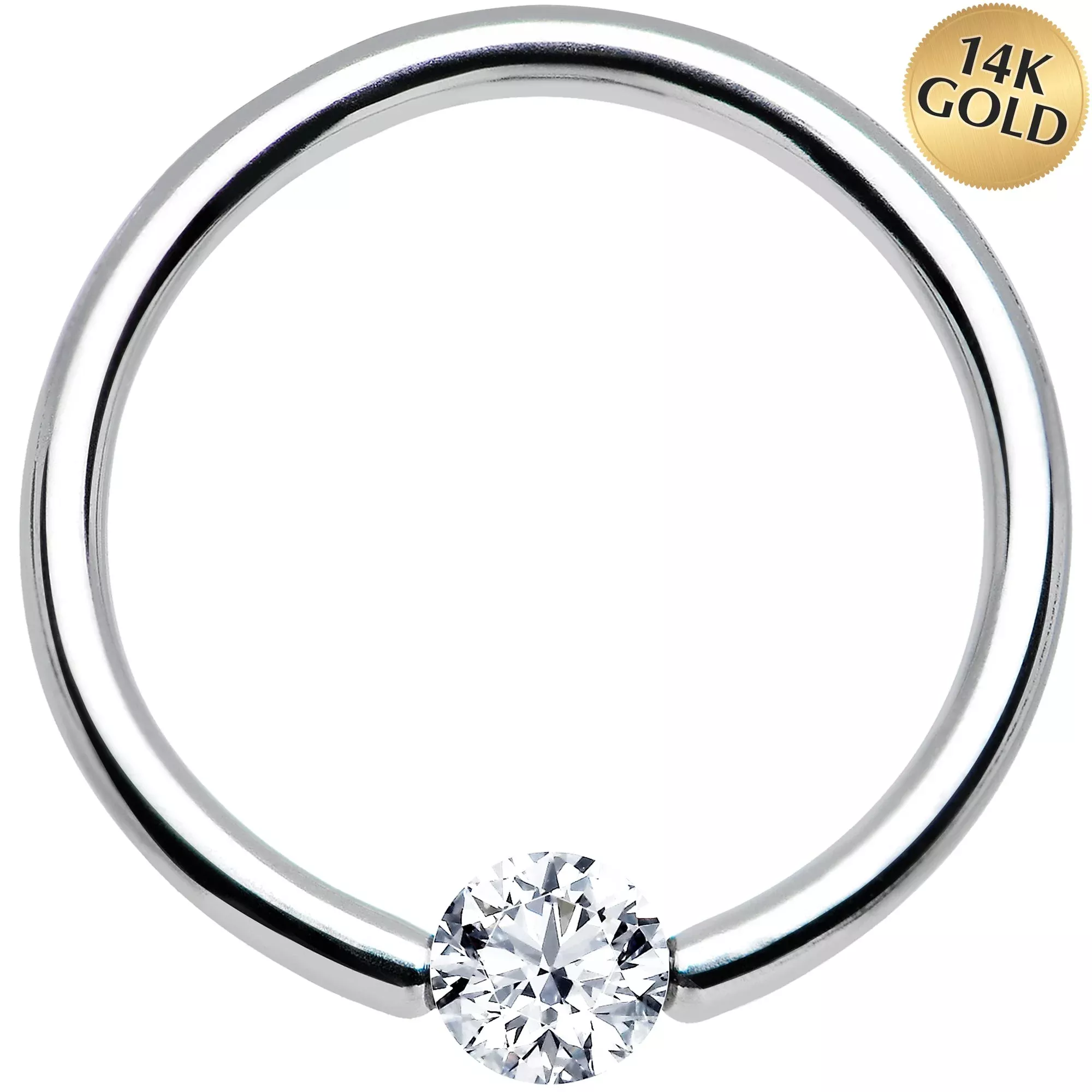 16G 7 /16 Solid 14k White Gold 3mm Clear Cubic Zirconia Tension Captive Ring