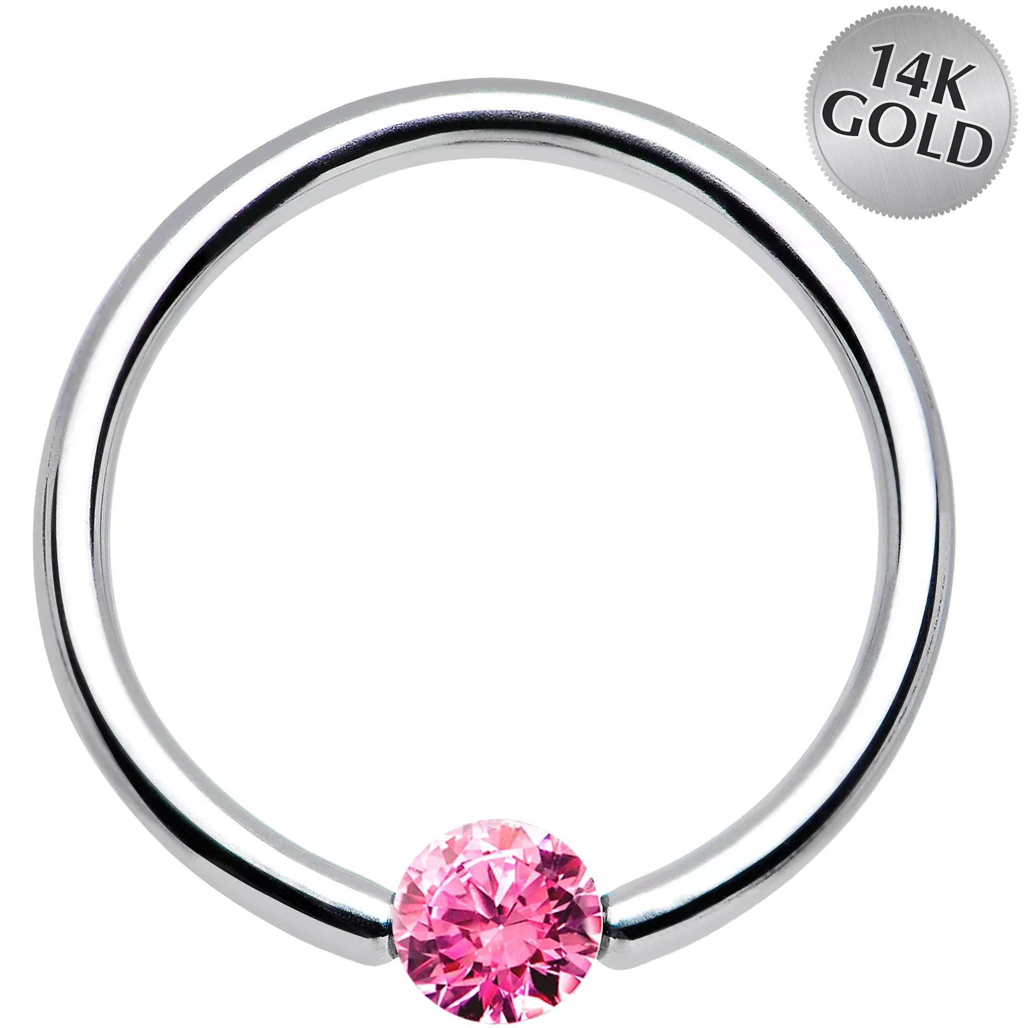 16G 7 /16 Solid 14k White Gold 3mm Pink Cubic Zirconia Tension Captive Ring