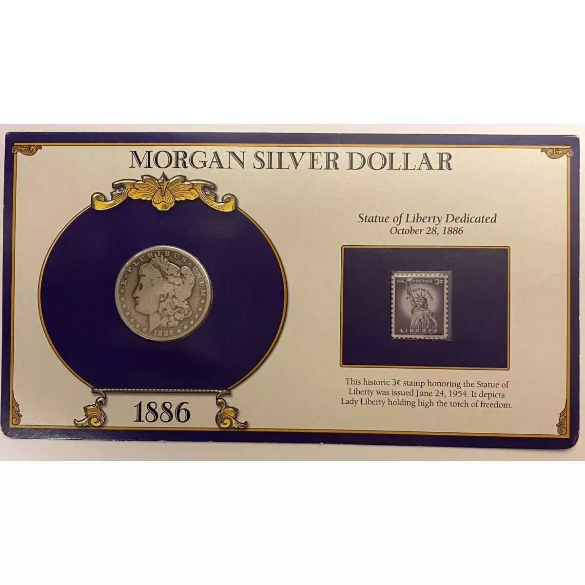 1864 Morgan Silver W/Stamp in Holder Cornerstone for Statue of Liberty