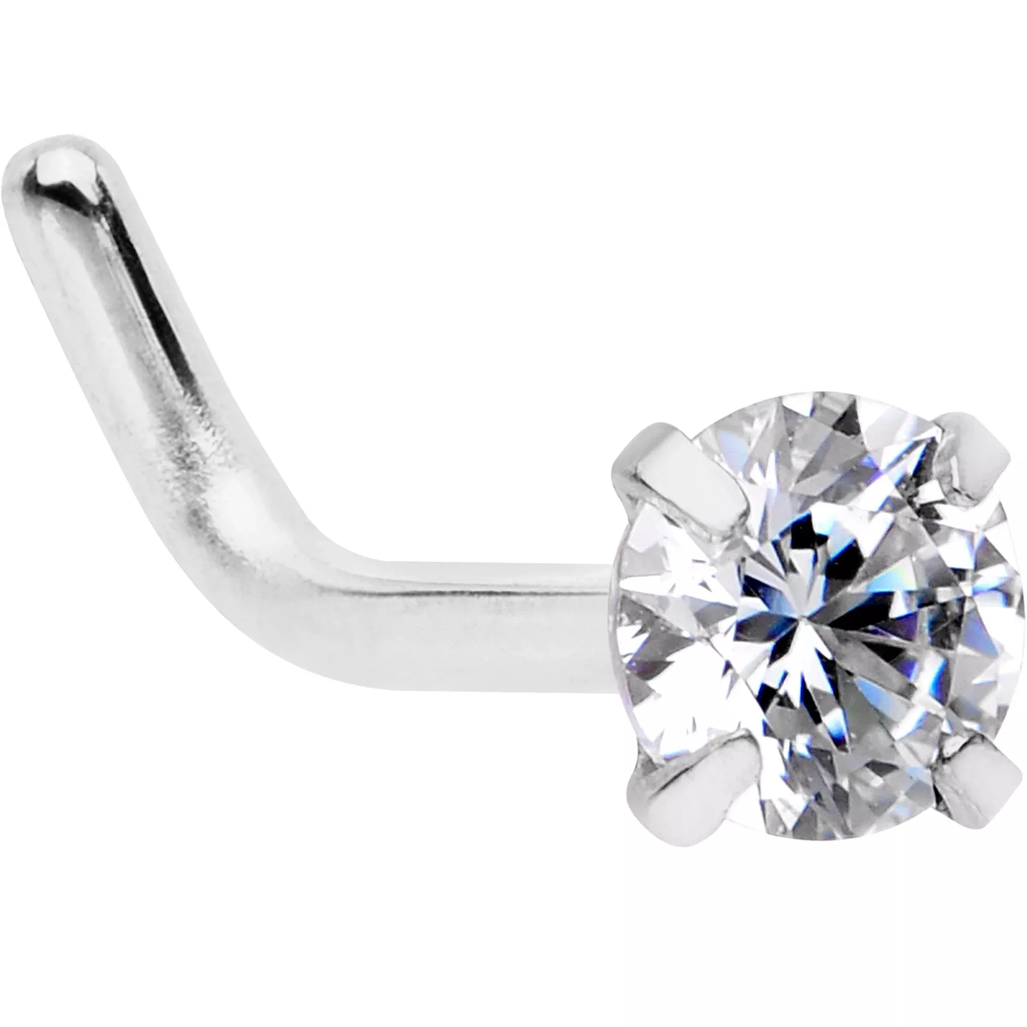 18G 1 /4 Clear 3mm CZ Gem Steel L-Shape Nose Ring