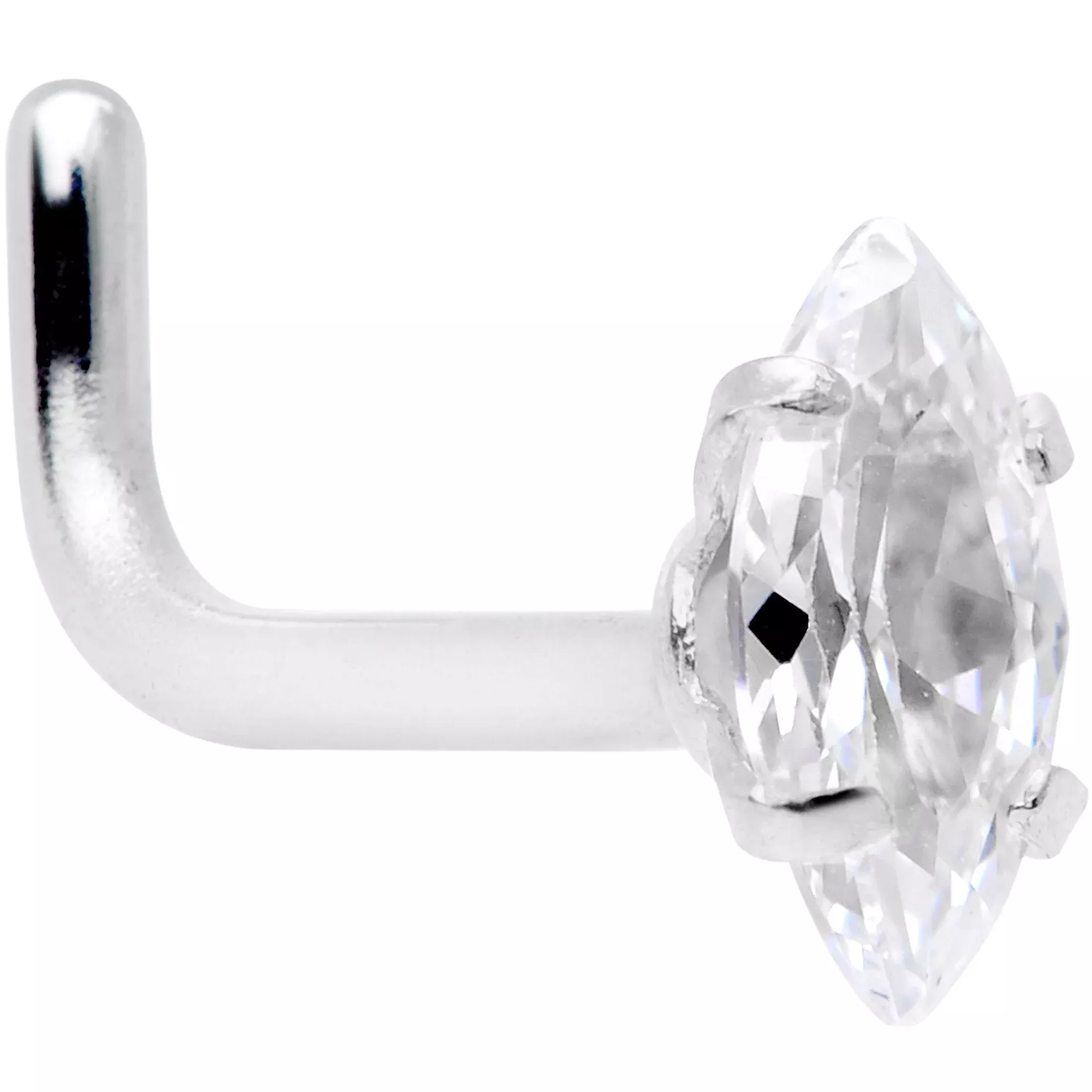 18G 1 /4 Clear CZ Gem Ellipse L Shape Nose Ring