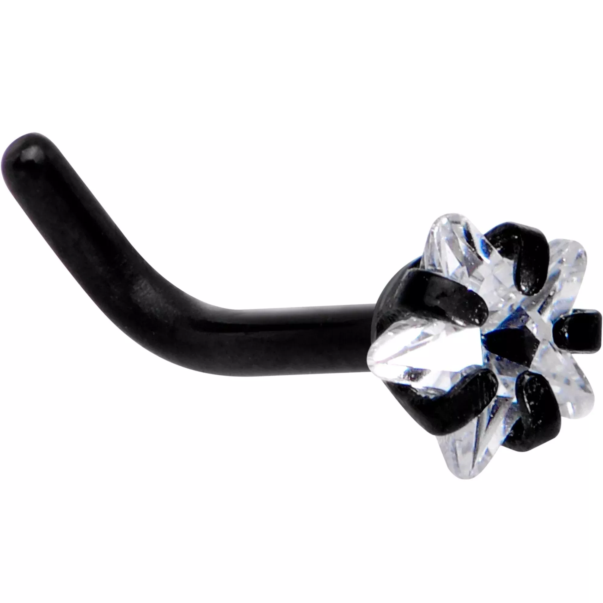 18G 1 /4 Clear Star 3mm CZ Gem Black IP L-Shape Nose Ring